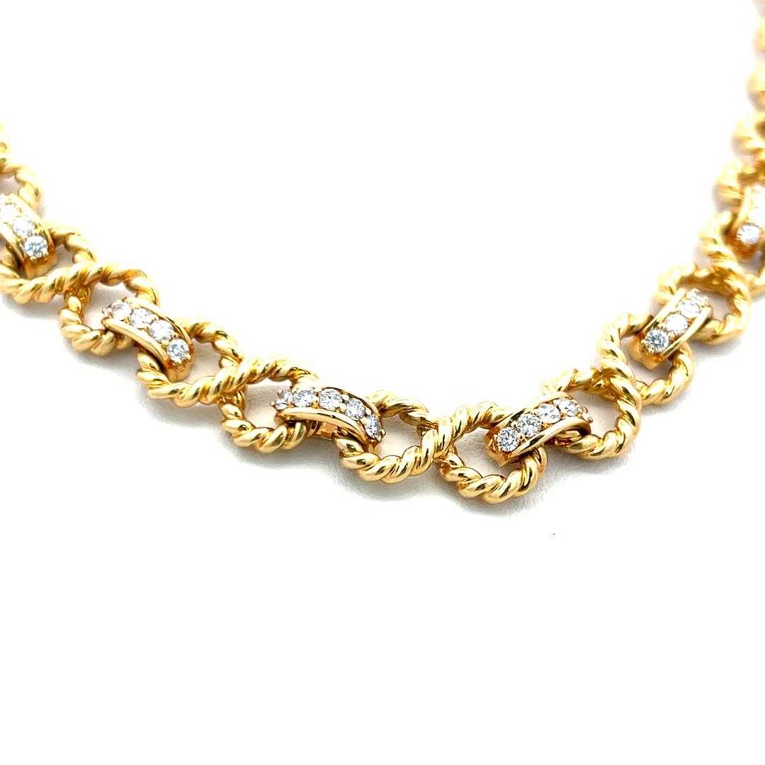 Tiffany & Co 1.50 Carat Round Diamond 18 Karat Yellow Gold Link Necklace