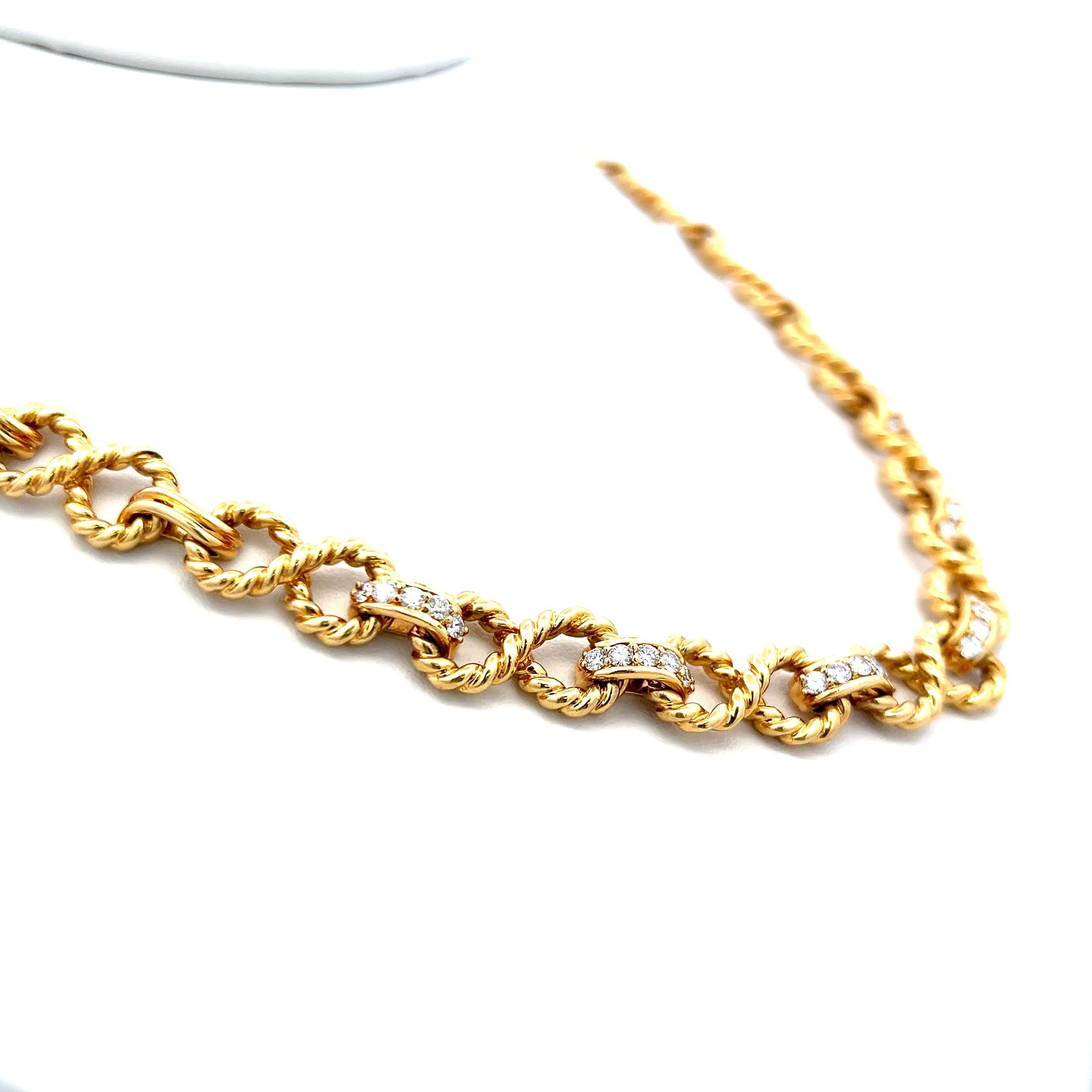 Tiffany & Co 1.50 Carat Round Diamond 18 Karat Yellow Gold Link Necklace