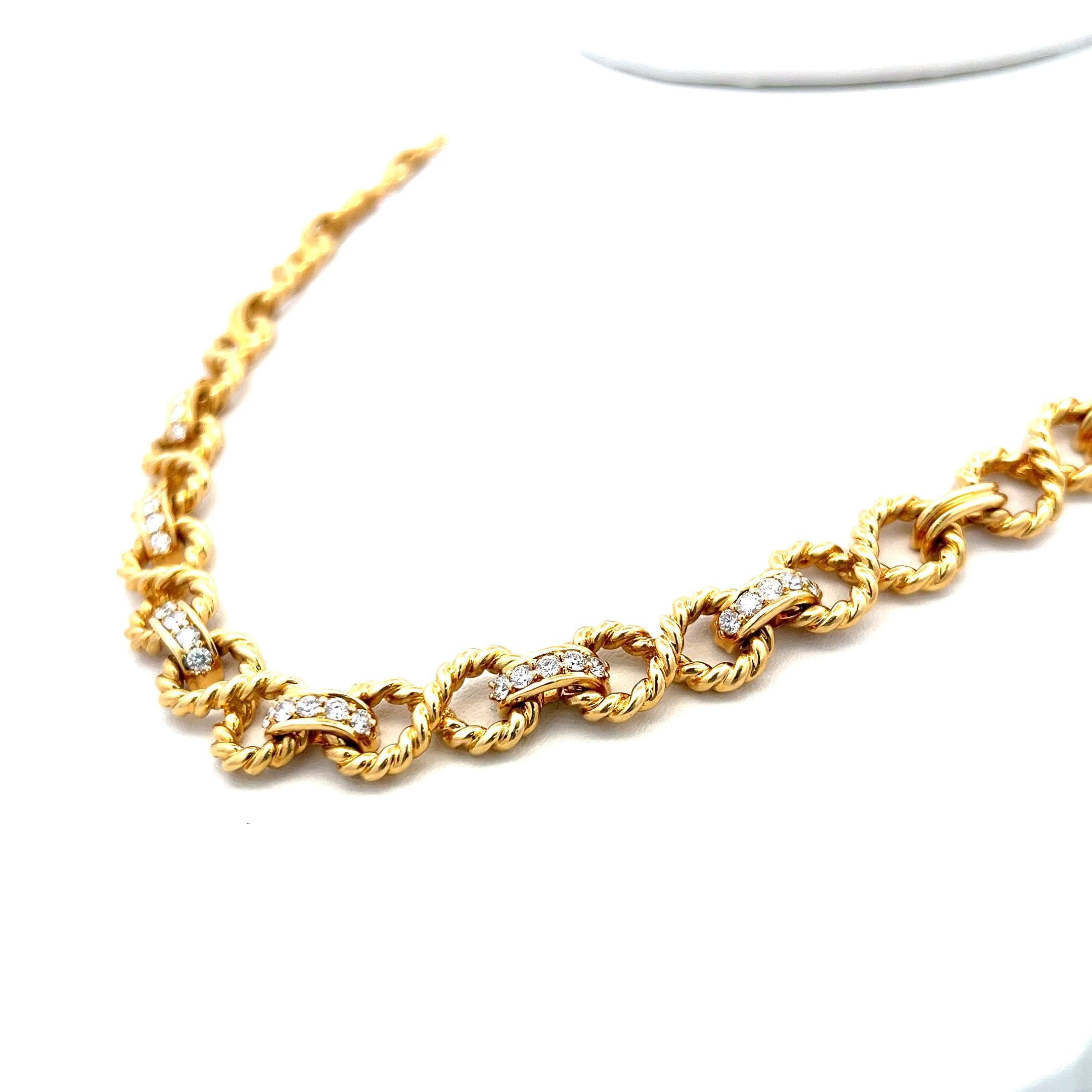 Tiffany & Co 1.50 Carat Round Diamond 18 Karat Yellow Gold Link Necklace