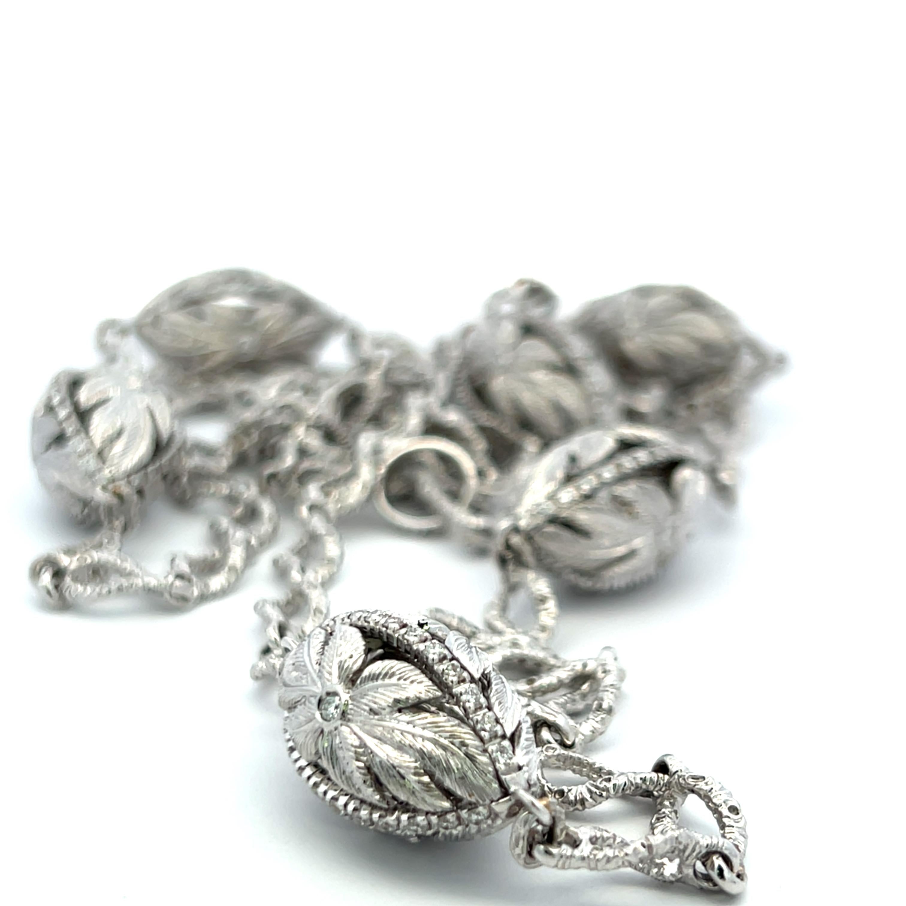 4.00ct H-VS1 Diamond 18K White Gold Vintage Textured Leaf Motif Link Necklace