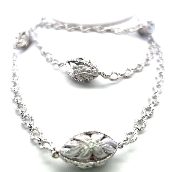 4.00ct H-VS1 Diamond 18K White Gold Vintage Textured Leaf Motif Link Necklace