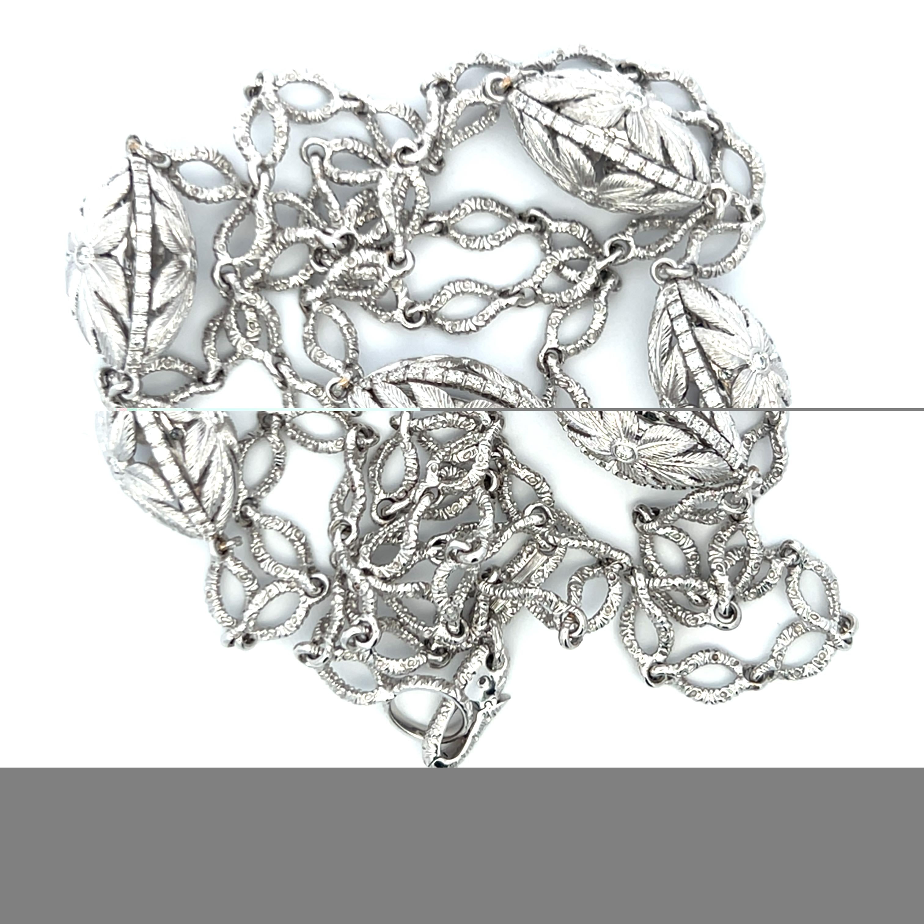 4.00ct H-VS1 Diamond 18K White Gold Vintage Textured Leaf Motif Link Necklace