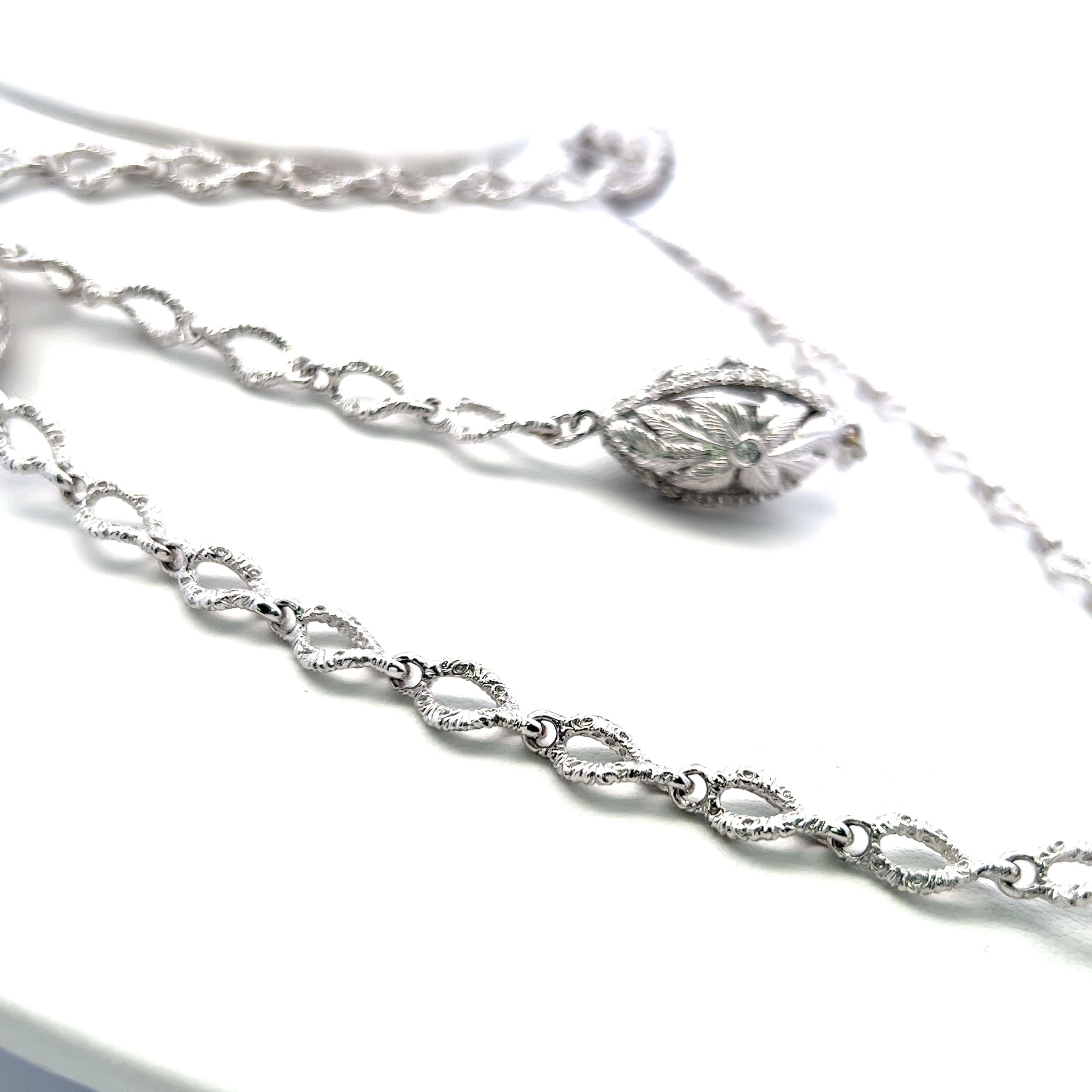 4.00ct H-VS1 Diamond 18K White Gold Vintage Textured Leaf Motif Link Necklace