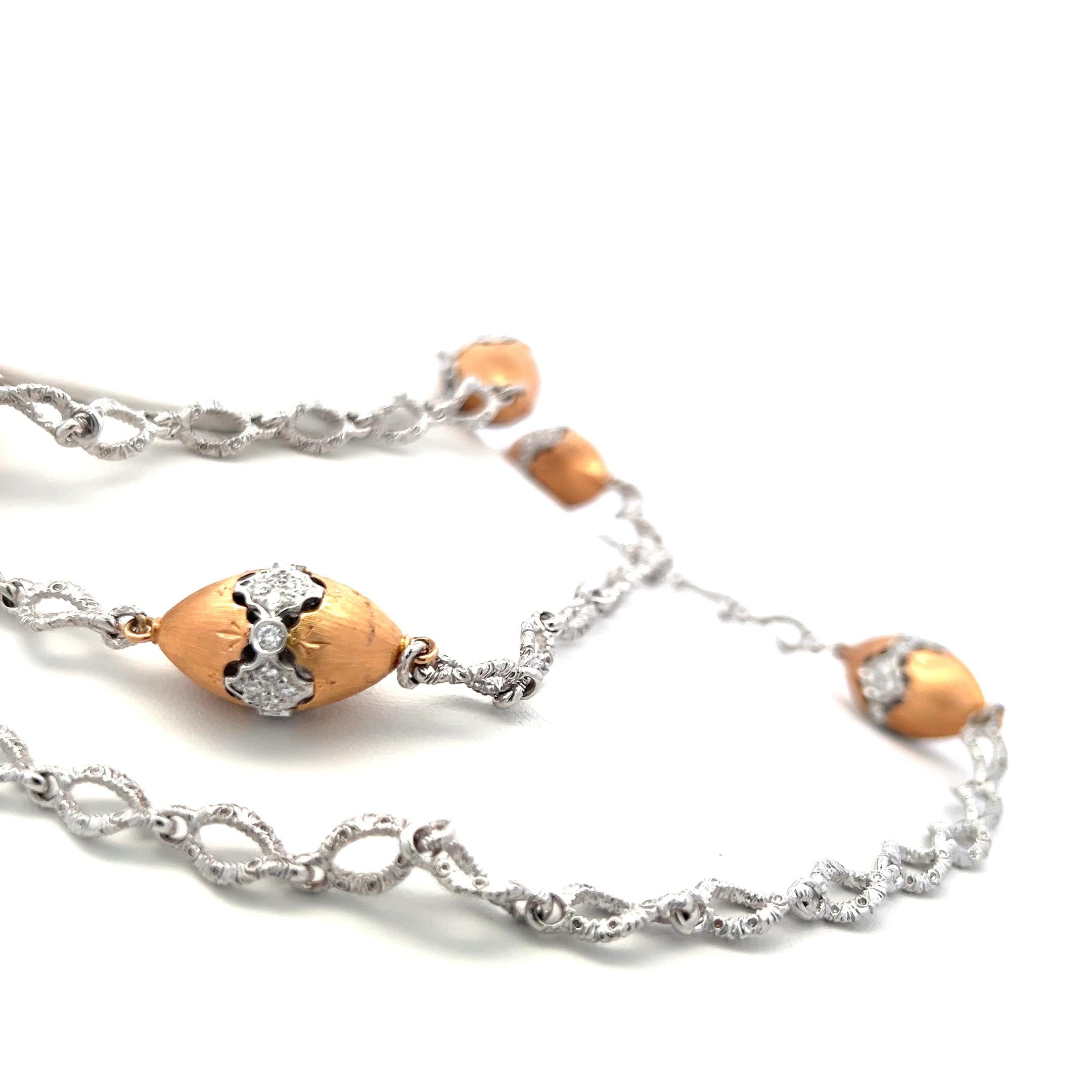 4.75 Carat G VS1 Diamond Two-Tone 18K Gold Textured Link Statement Necklace