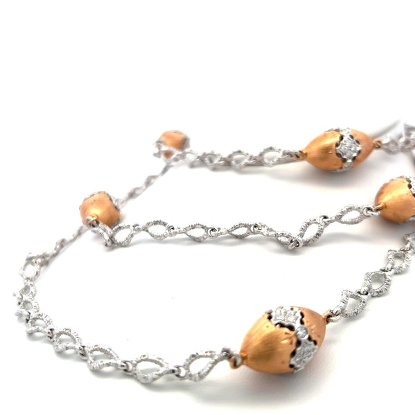 4.75 Carat G VS1 Diamond Two-Tone 18K Gold Textured Link Statement Necklace