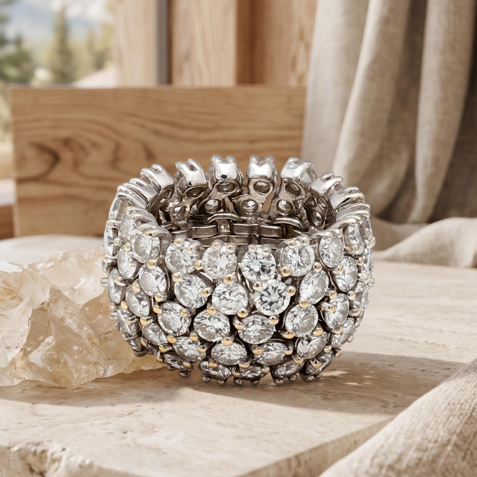 Vintage Platinum Eternity Band Ring with 9.75 Carat Round G VS1 Diamonds