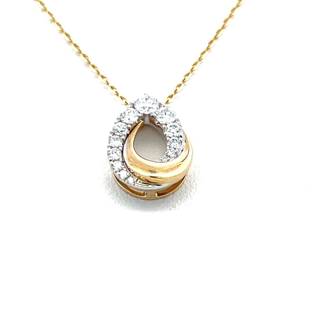 0.32 Carat Round Brilliant F VS Diamond 14 Karat Two Tone Gold Pendant Necklace