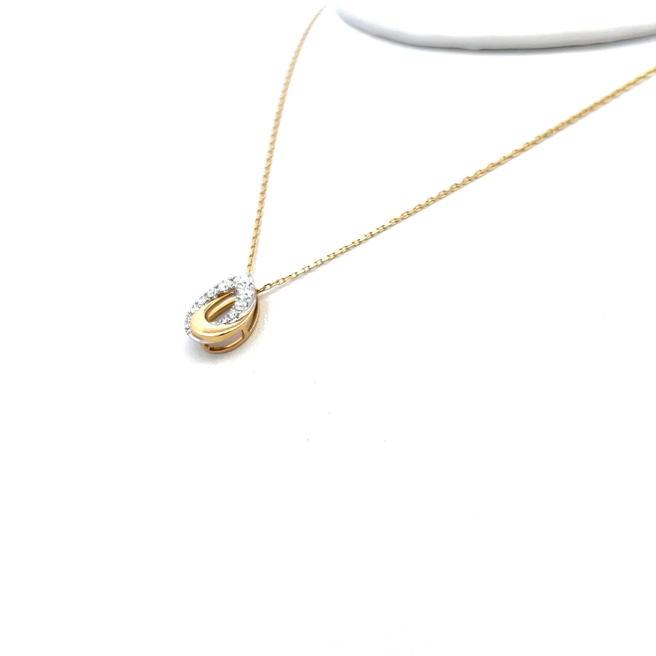 0.32 Carat Round Brilliant F VS Diamond 14 Karat Two Tone Gold Pendant Necklace