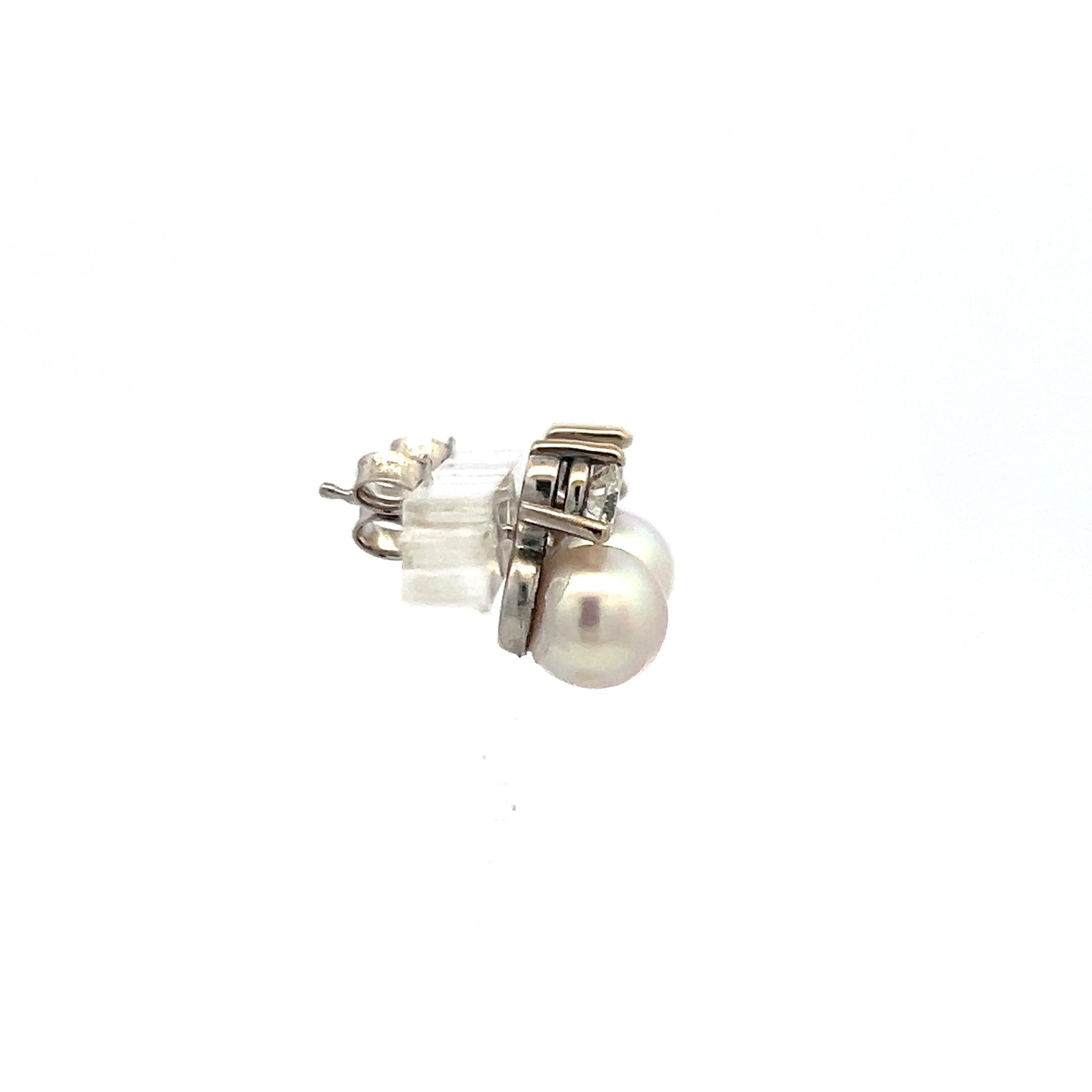 7MM Pearl 0.50 Carat Round Brilliant Diamond 14 Karat White Gold Stud Earrings