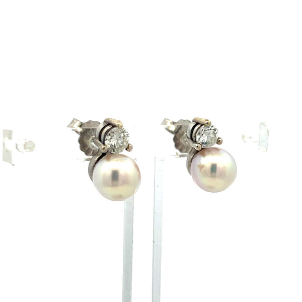 7MM Pearl 0.50 Carat Round Brilliant Diamond 14 Karat White Gold Stud Earrings
