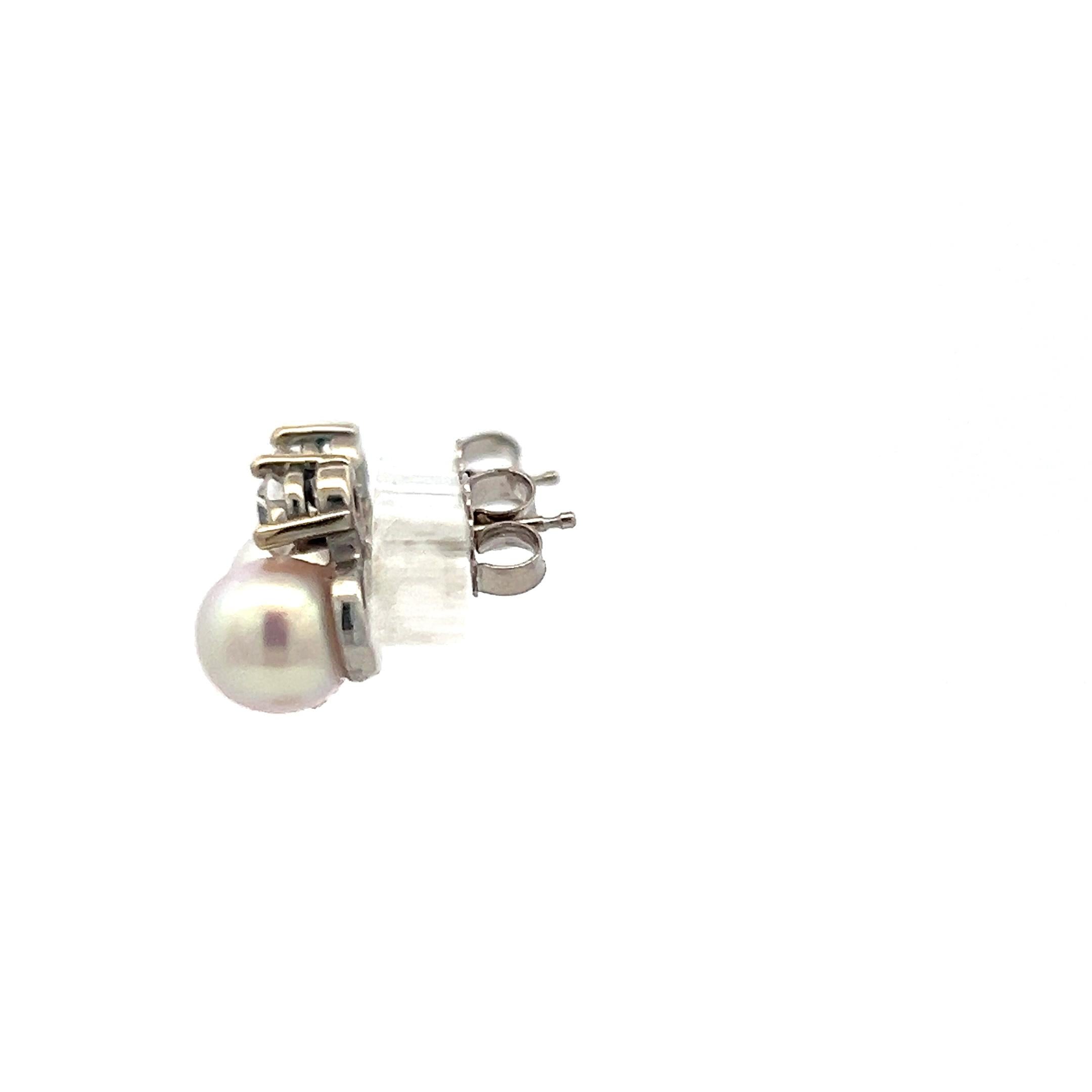 7MM Pearl 0.50 Carat Round Brilliant Diamond 14 Karat White Gold Stud Earrings