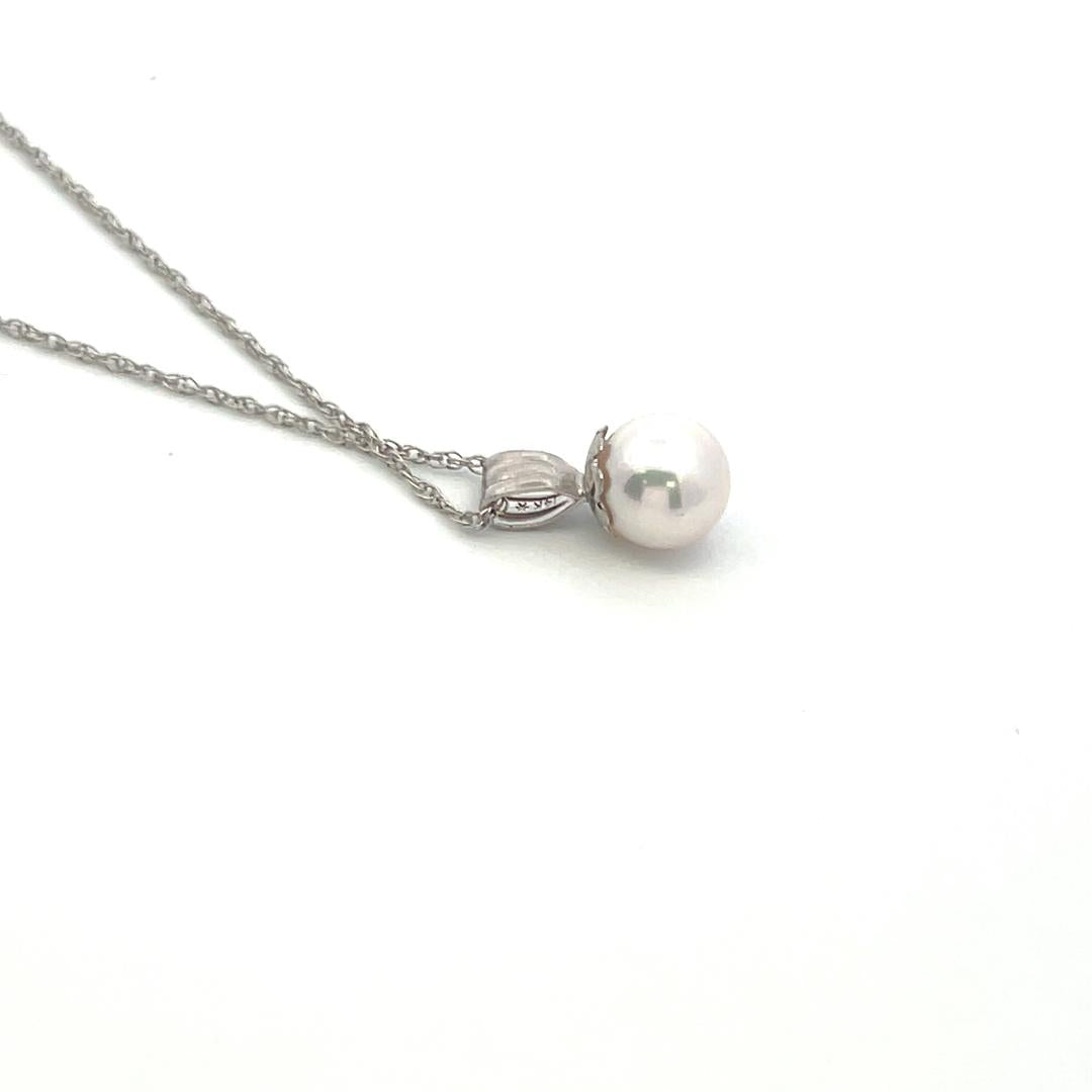 5.7 MM Pearl 18 Inch 14 Karat White Gold Pendant Necklace