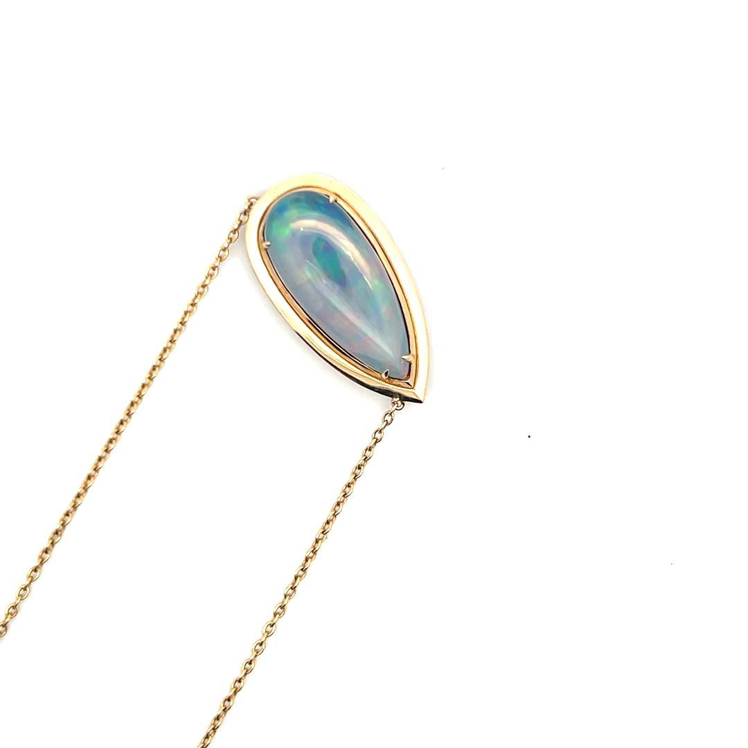 8.63 Carat Pear Shape Opal 14 Karat Yellow Gold Pendant Necklace
