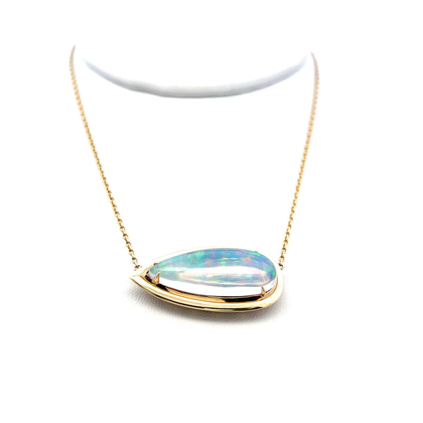 8.63 Carat Pear Shape Opal 14 Karat Yellow Gold Pendant Necklace