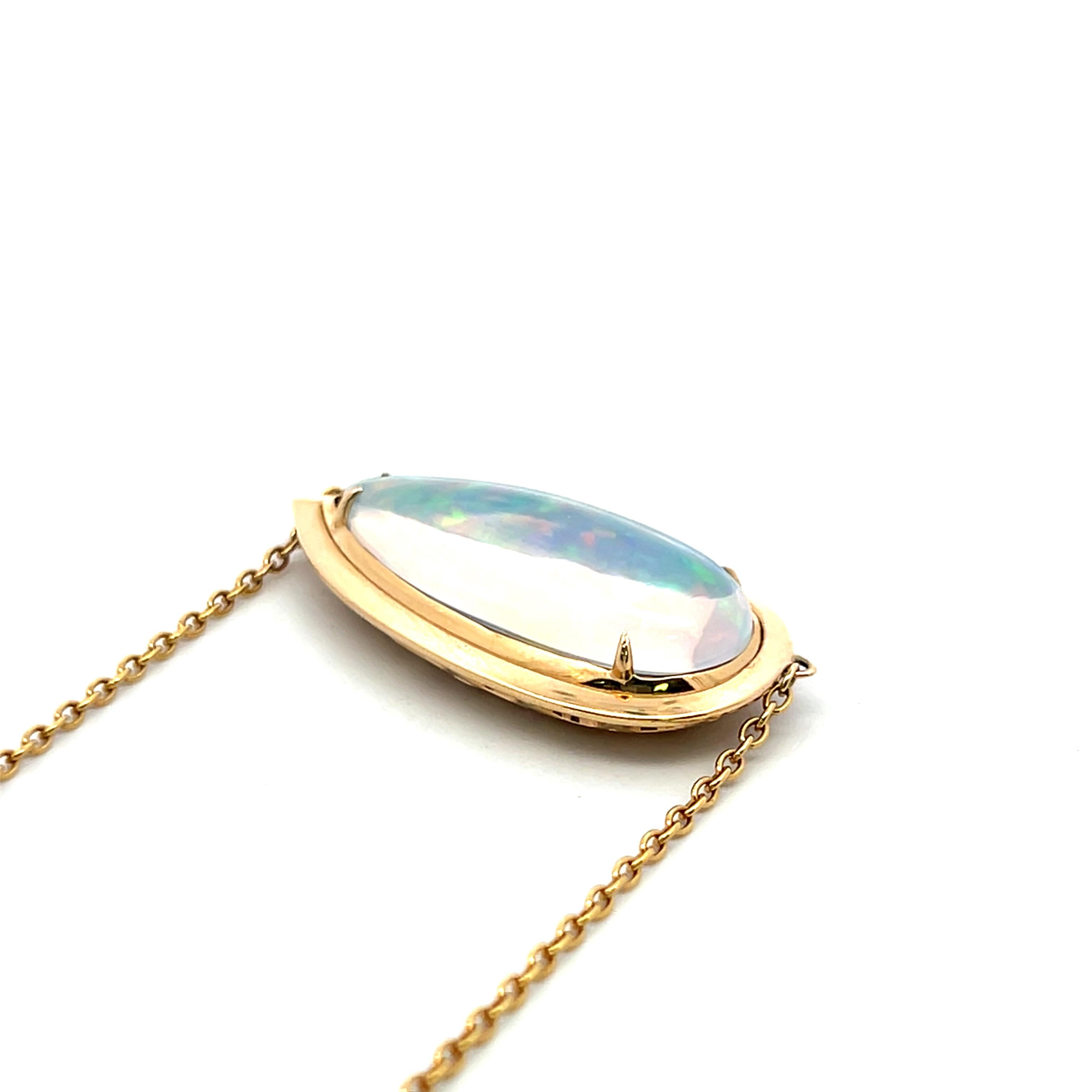 8.63 Carat Pear Shape Opal 14 Karat Yellow Gold Pendant Necklace