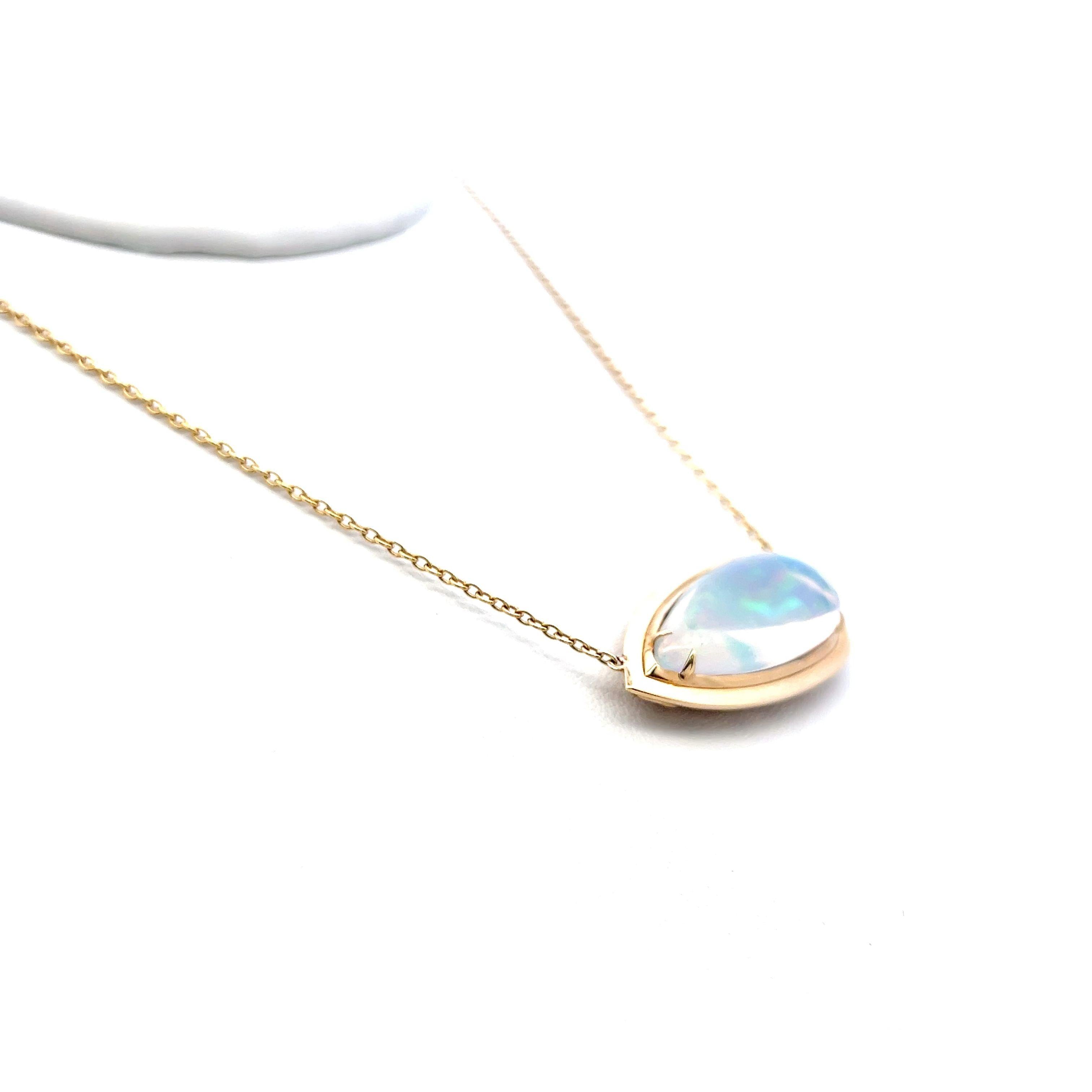 8.63 Carat Pear Shape Opal 14 Karat Yellow Gold Pendant Necklace