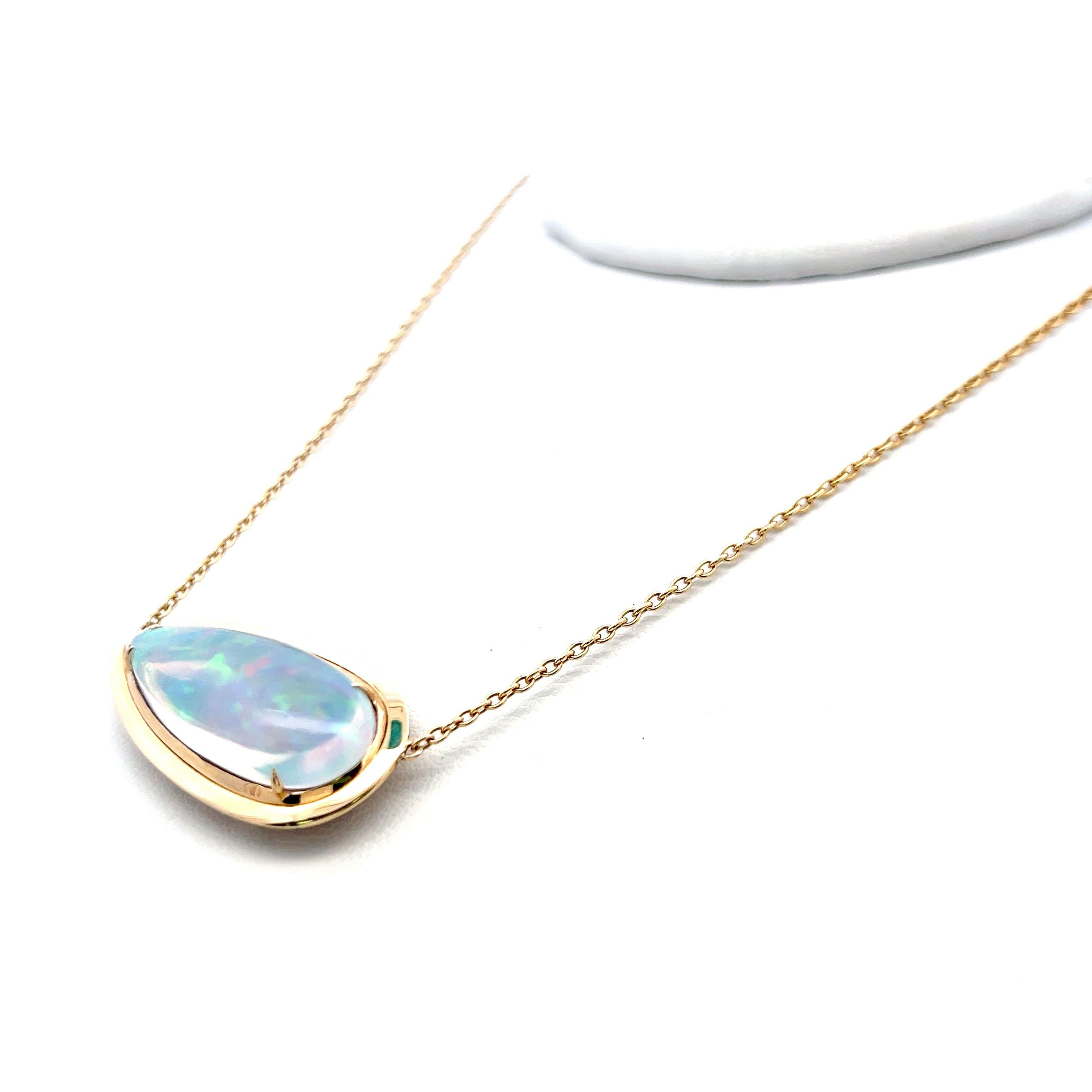 8.63 Carat Pear Shape Opal 14 Karat Yellow Gold Pendant Necklace