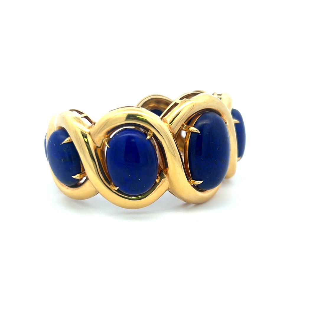 Seaman Schepps 18 Karat Yellow Gold Lapis Bangle Bracelet