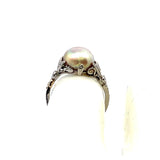 0.12 Carat Old European Cut Diamond 8.75mm Pearl Platinum Art Deco Ring