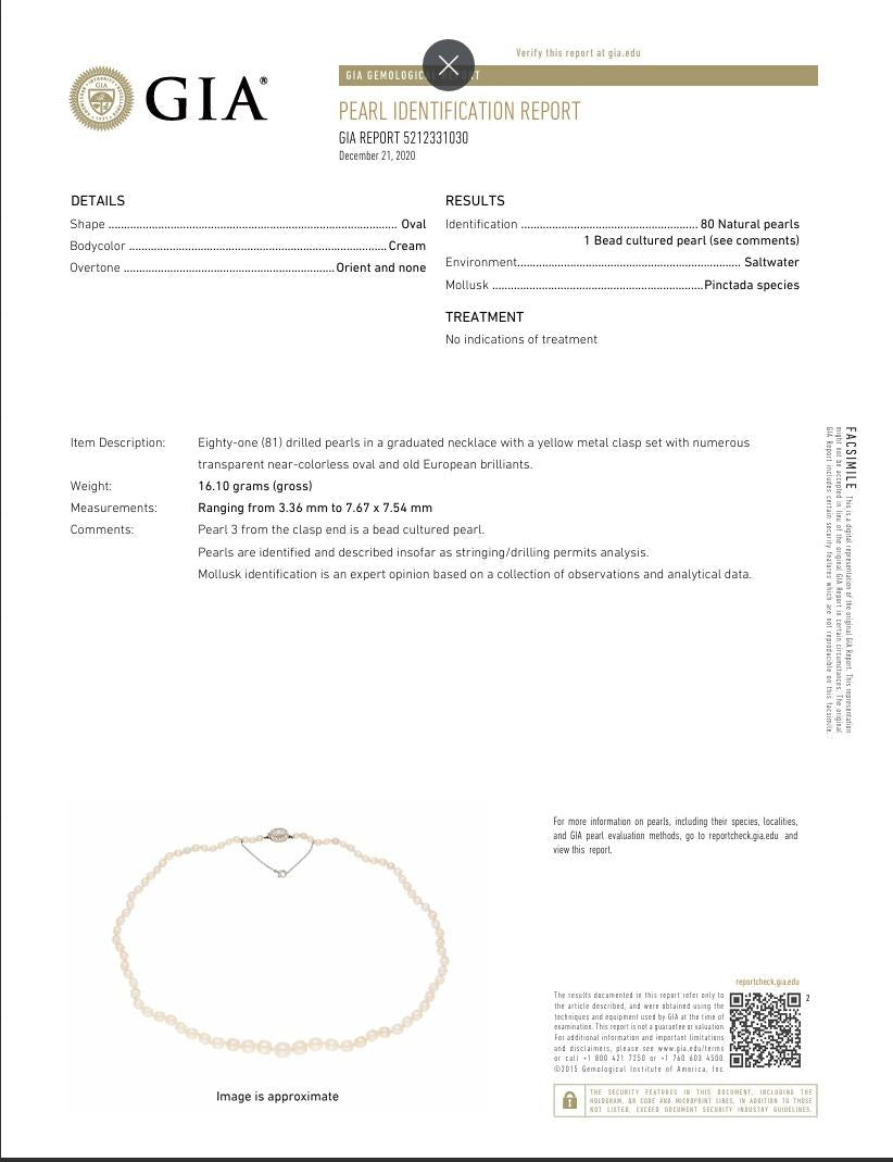 3.3-7.6 MM Pearl 0.74 Carat Diamond 18K Yellow Gold Beed Necklace