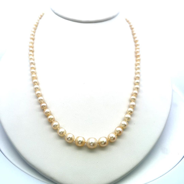 3.3-7.6 MM Pearl 0.74 Carat Diamond 18K Yellow Gold Beed Necklace