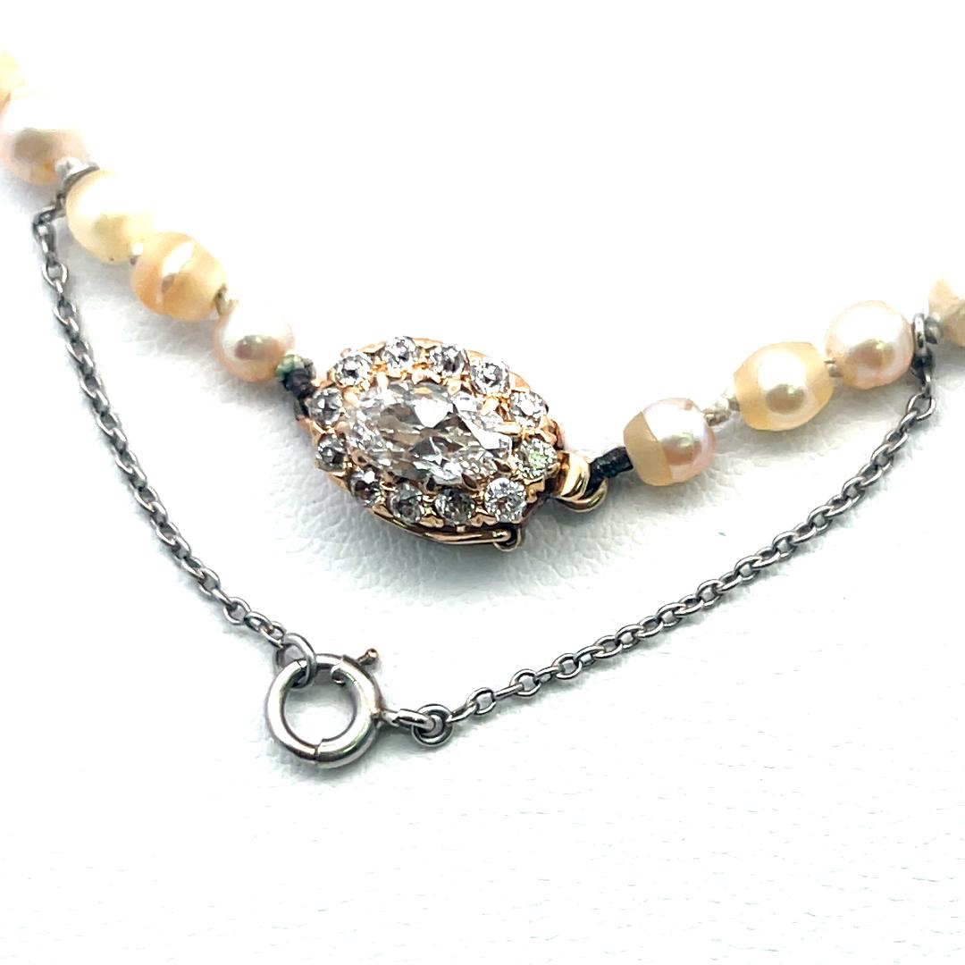 3.3-7.6 MM Pearl 0.74 Carat Diamond 18K Yellow Gold Beed Necklace
