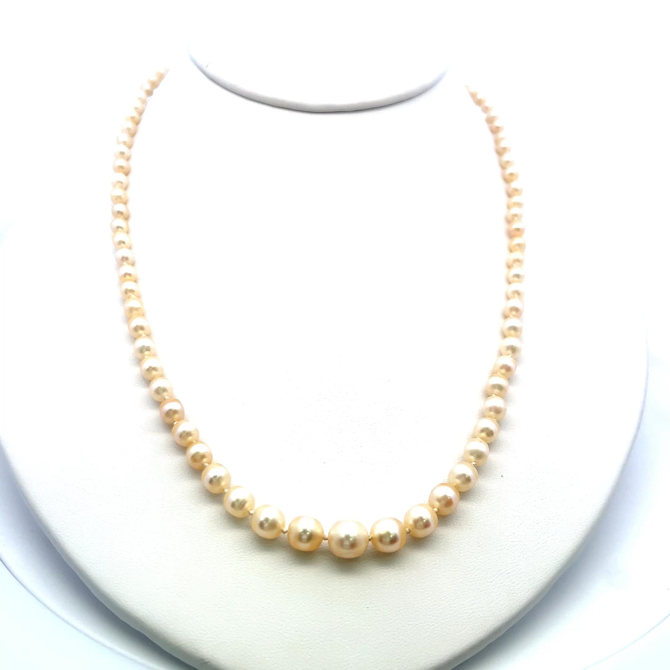 3.3-7.6 MM Pearl 0.74 Carat Diamond 18K Yellow Gold Beed Necklace