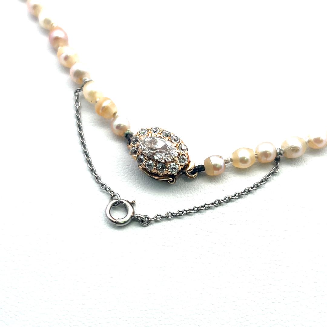 3.3-7.6 MM Pearl 0.74 Carat Diamond 18K Yellow Gold Beed Necklace