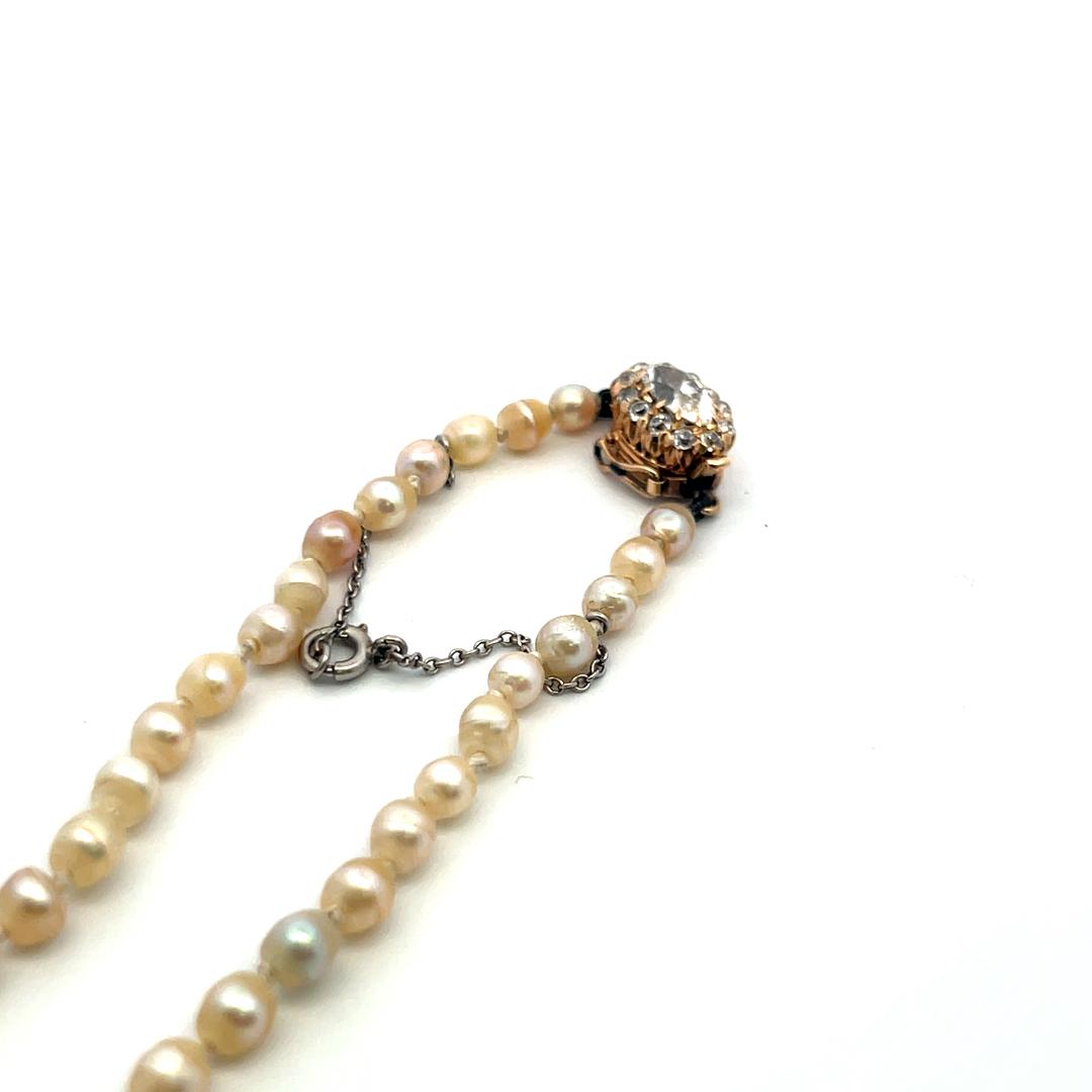 3.3-7.6 MM Pearl 0.74 Carat Diamond 18K Yellow Gold Beed Necklace