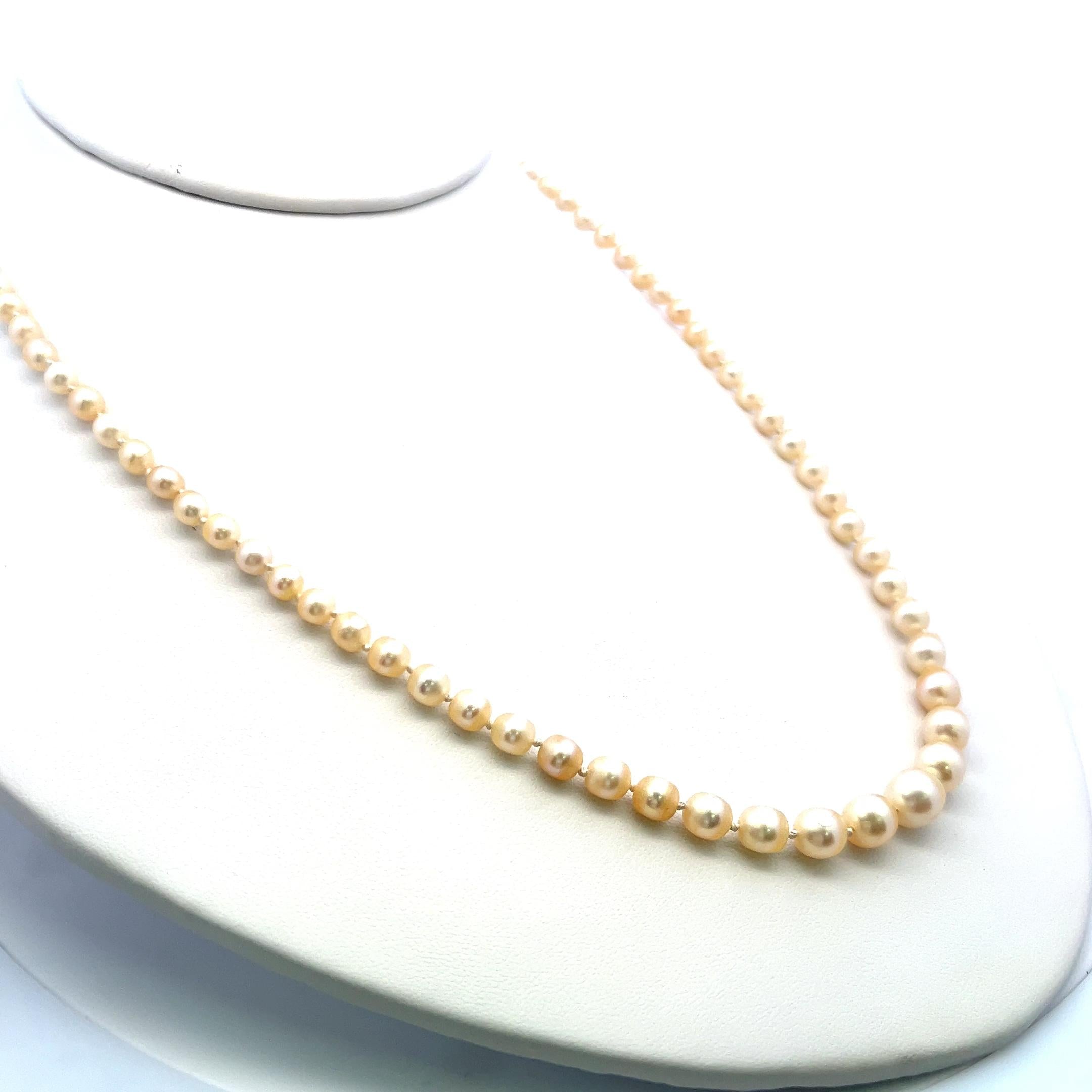 3.3-7.6 MM Pearl 0.74 Carat Diamond 18K Yellow Gold Beed Necklace