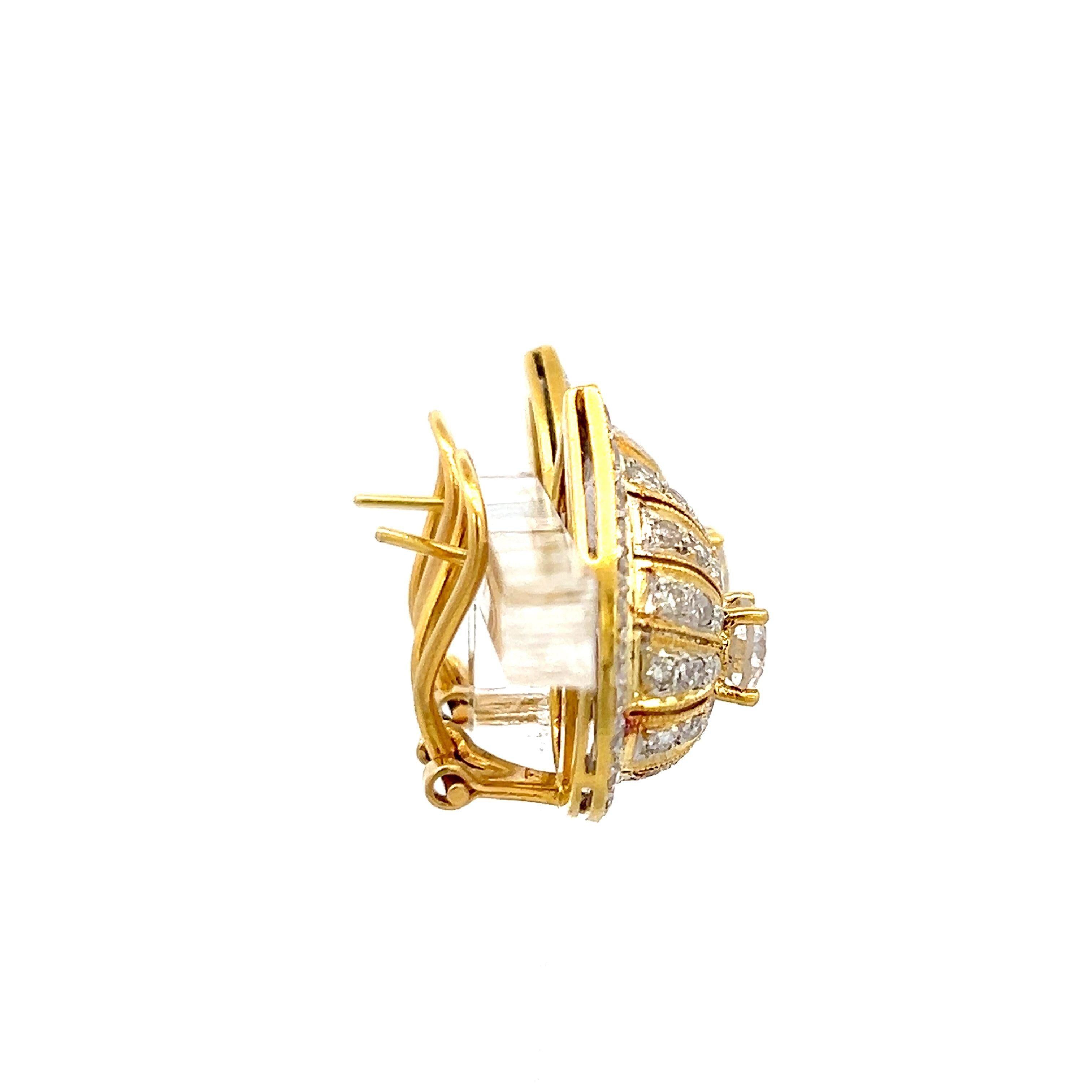 2.66 Carat Round Brilliant H SI2 Diamond 18 Karat Yellow Gold Clip On Earrings