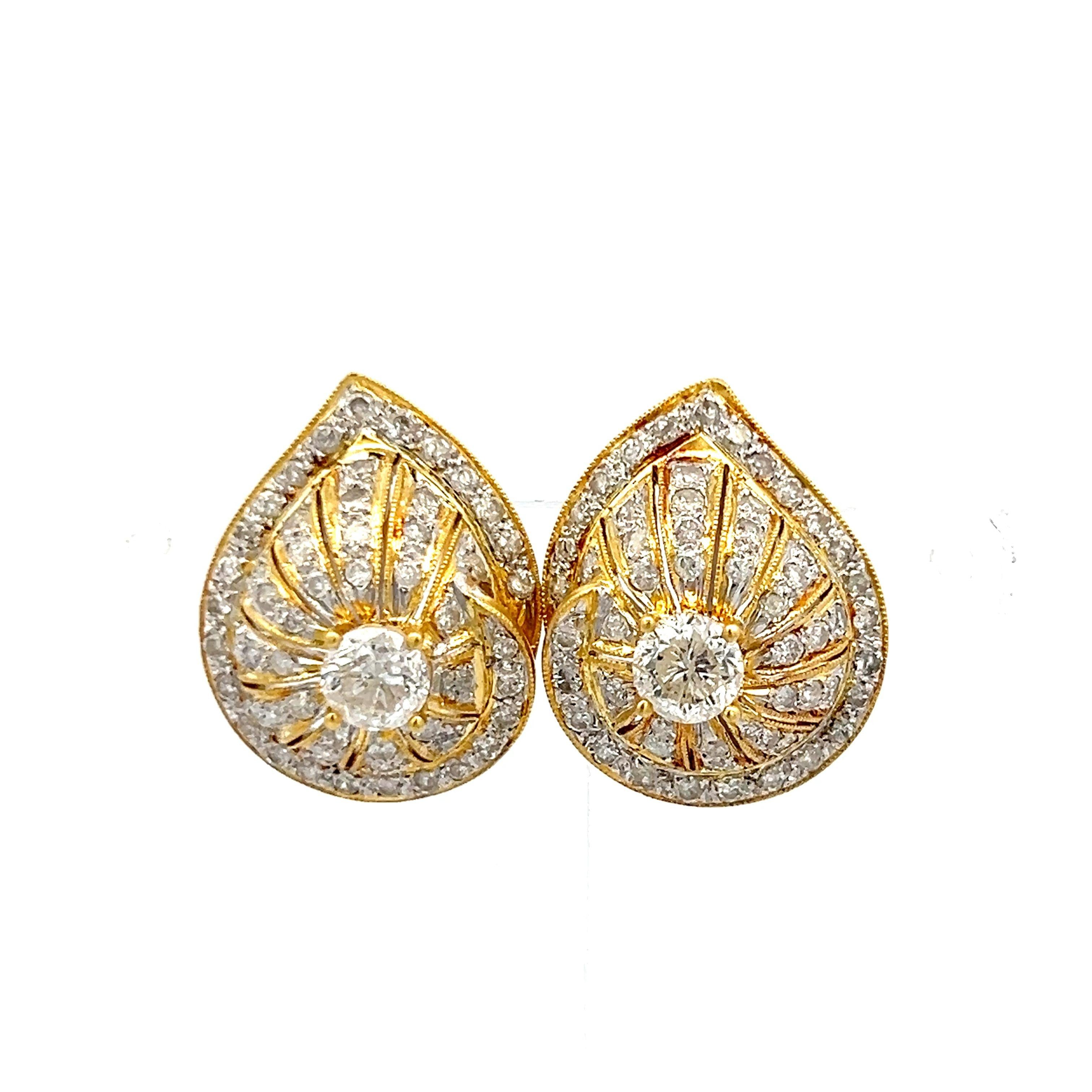 2.66 Carat Round Brilliant H SI2 Diamond 18 Karat Yellow Gold Clip On Earrings