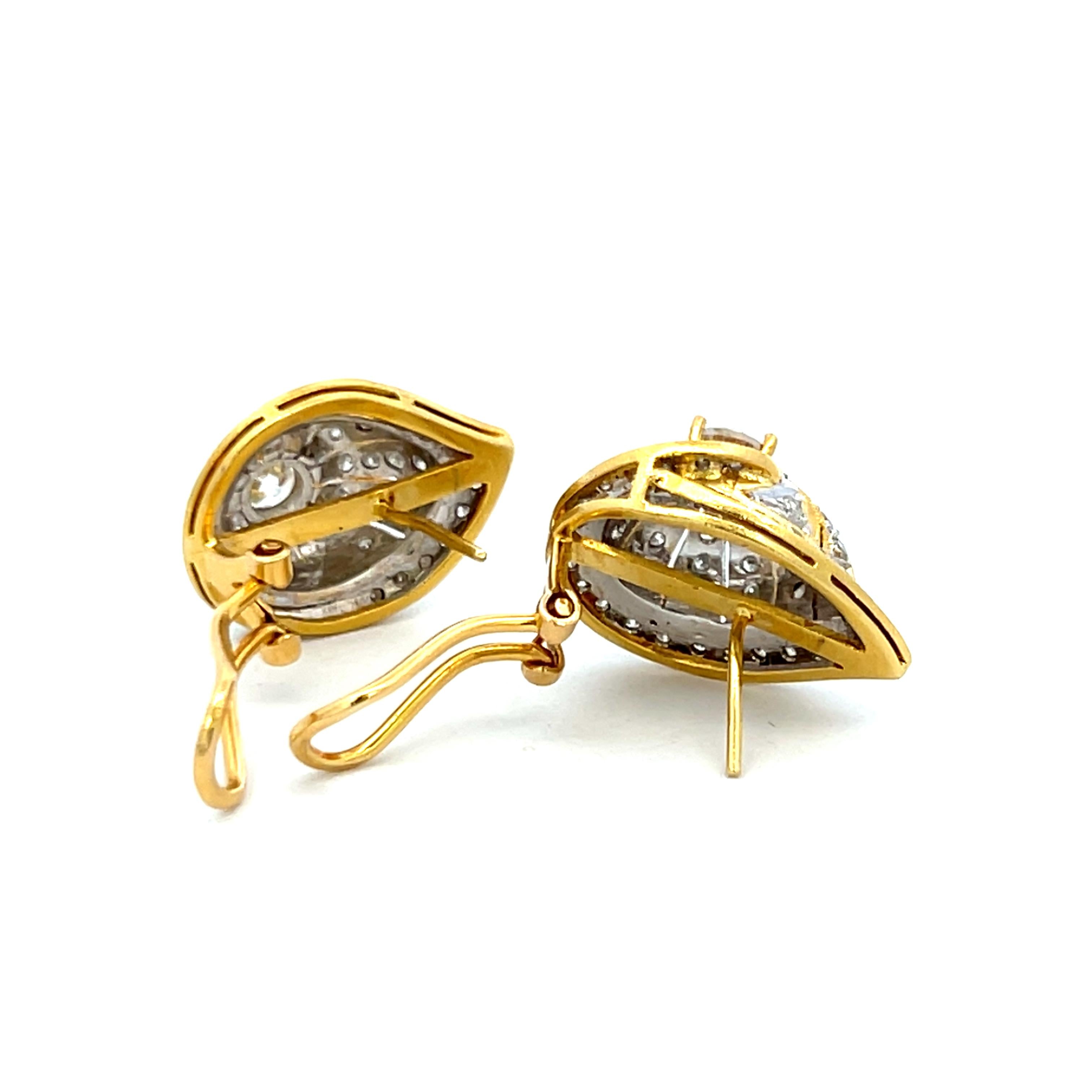 2.66 Carat Round Brilliant H SI2 Diamond 18 Karat Yellow Gold Clip On Earrings