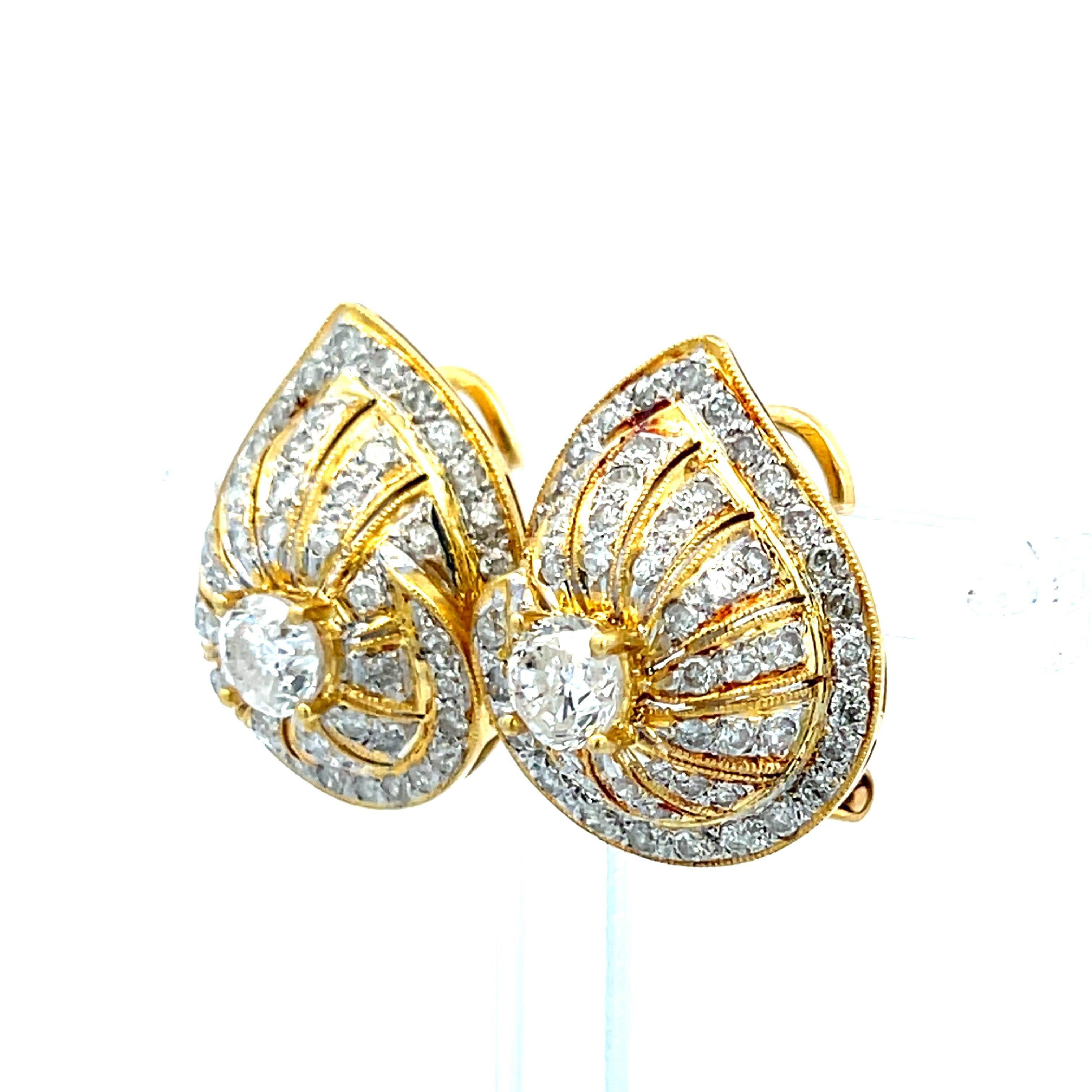 2.66 Carat Round Brilliant H SI2 Diamond 18 Karat Yellow Gold Clip On Earrings