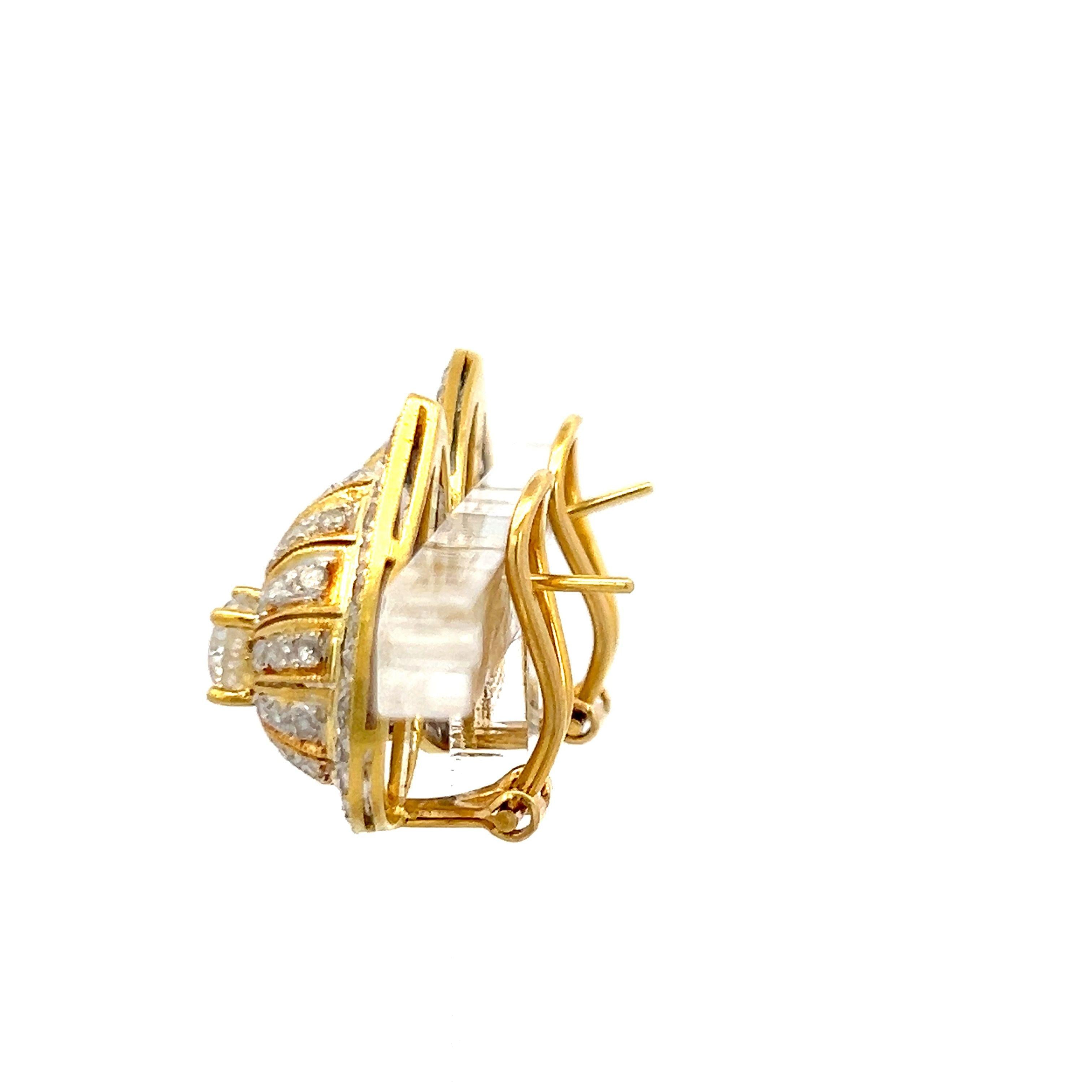2.66 Carat Round Brilliant H SI2 Diamond 18 Karat Yellow Gold Clip On Earrings