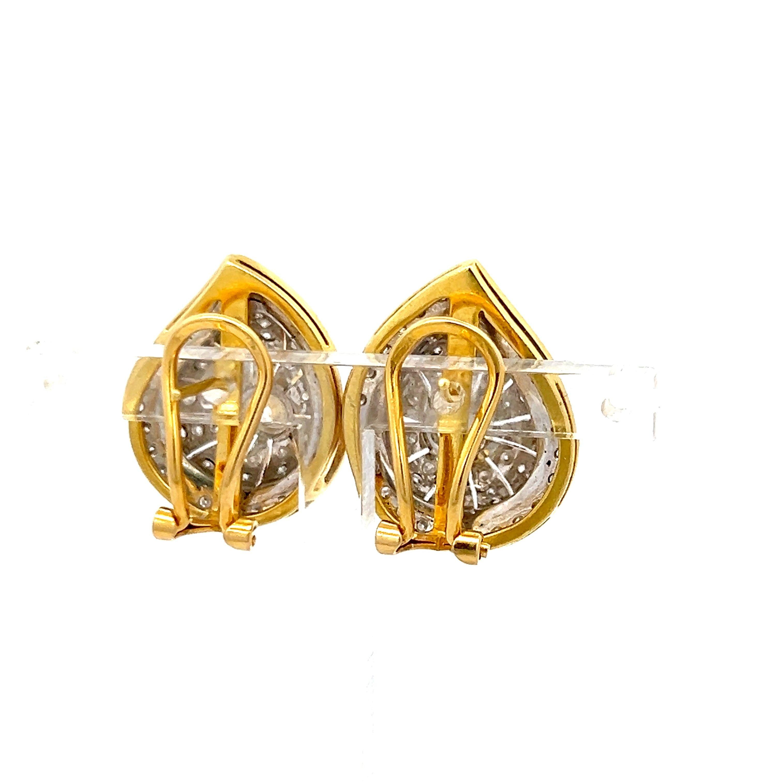 2.66 Carat Round Brilliant H SI2 Diamond 18 Karat Yellow Gold Clip On Earrings