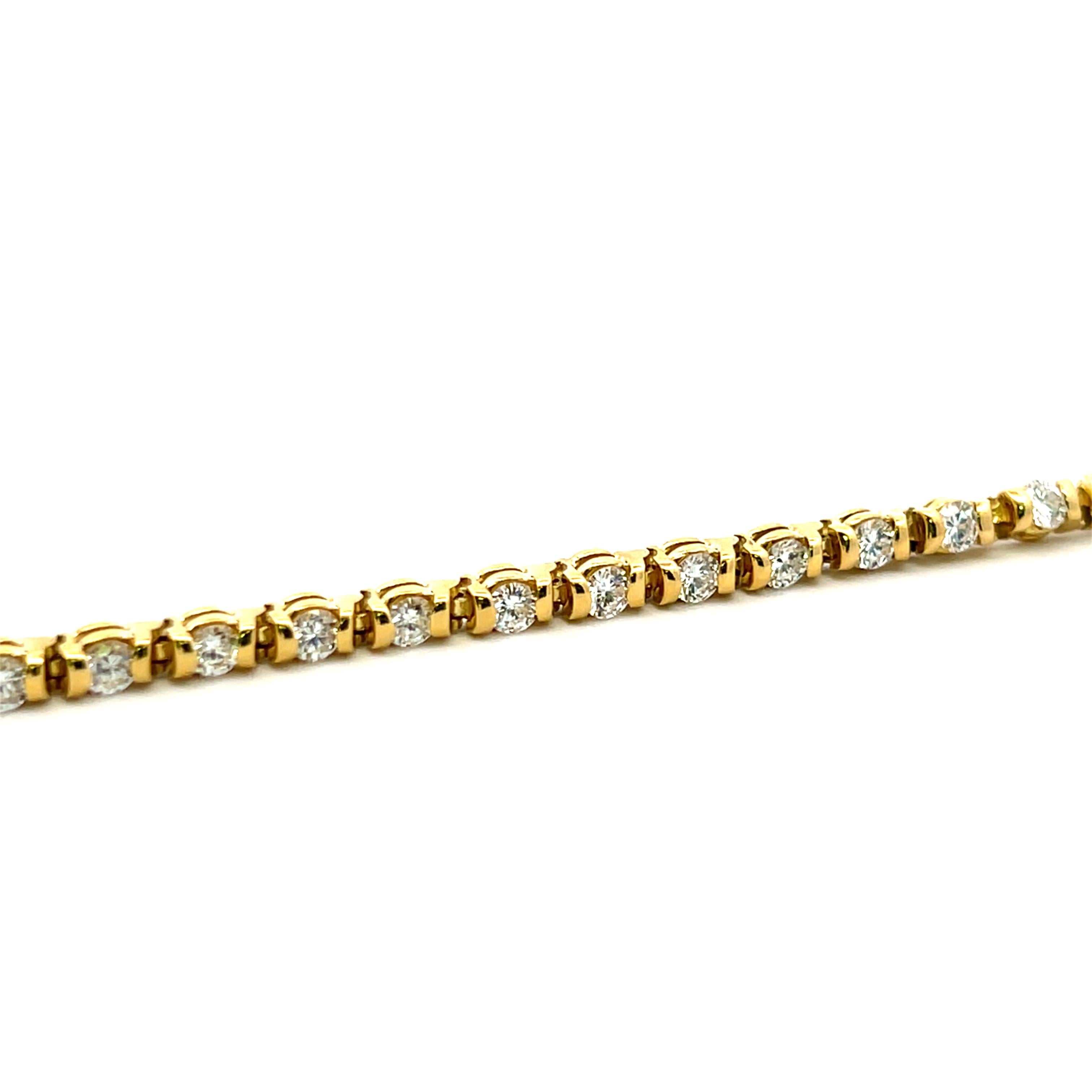 4.20 Carat Round Brilliant H VS1 Diamond 18 Karat Yellow Gold Tennis Bracelet