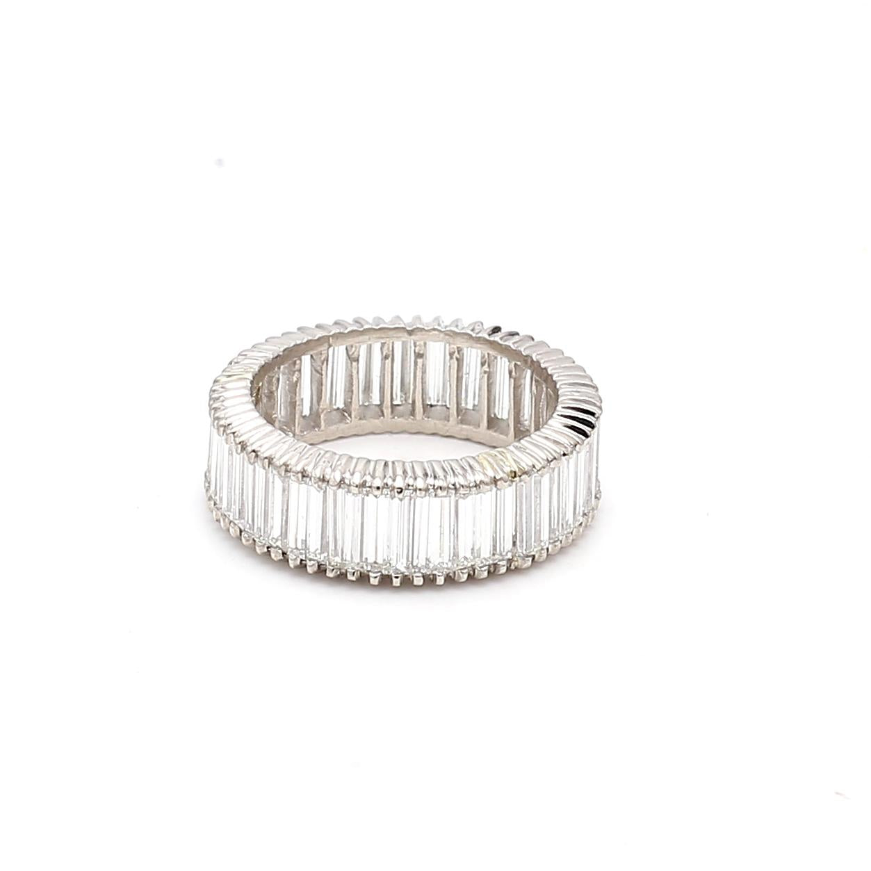 White Platinum Eternity Band Ring with 5 Carat Baguette Diamonds Size 6.25