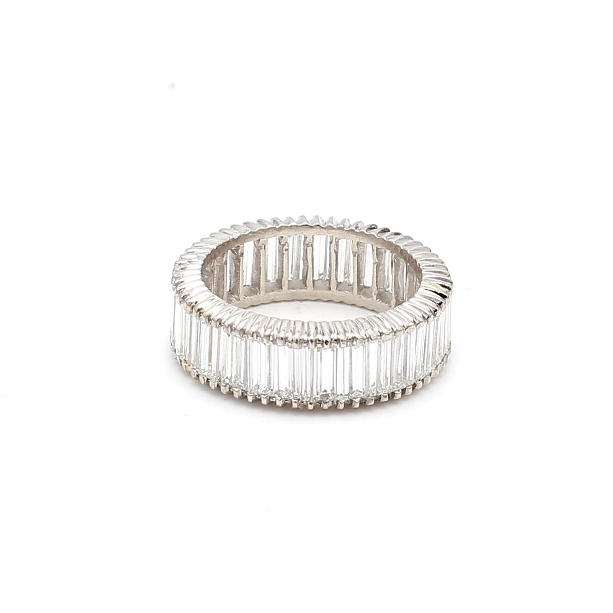 White Platinum Eternity Band Ring with 5 Carat Baguette Diamonds Size 6.25