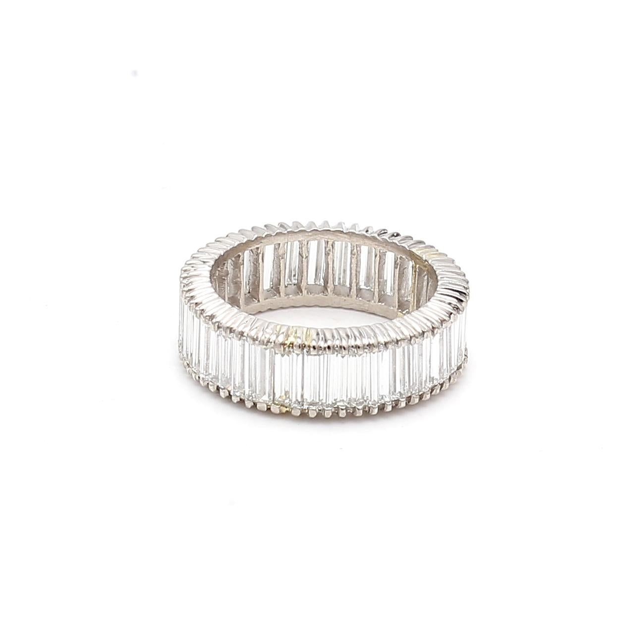 White Platinum Eternity Band Ring with 5 Carat Baguette Diamonds Size 6.25