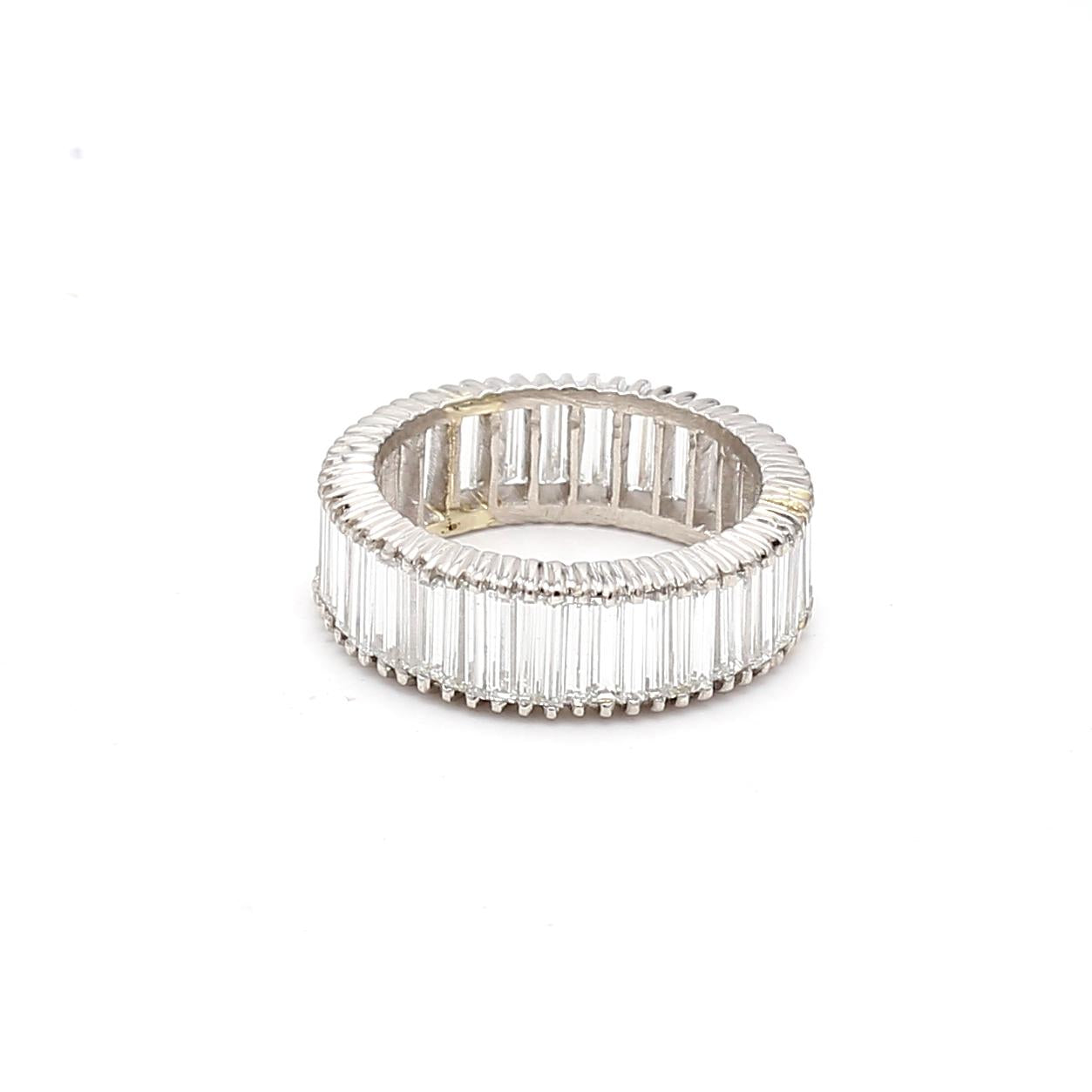 White Platinum Eternity Band Ring with 5 Carat Baguette Diamonds Size 6.25