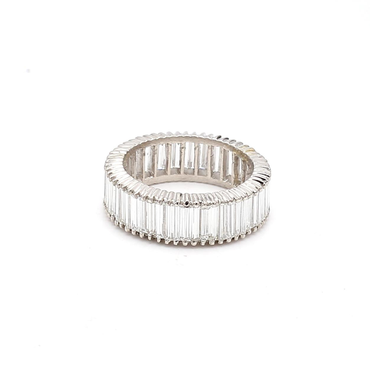White Platinum Eternity Band Ring with 5 Carat Baguette Diamonds Size 6.25