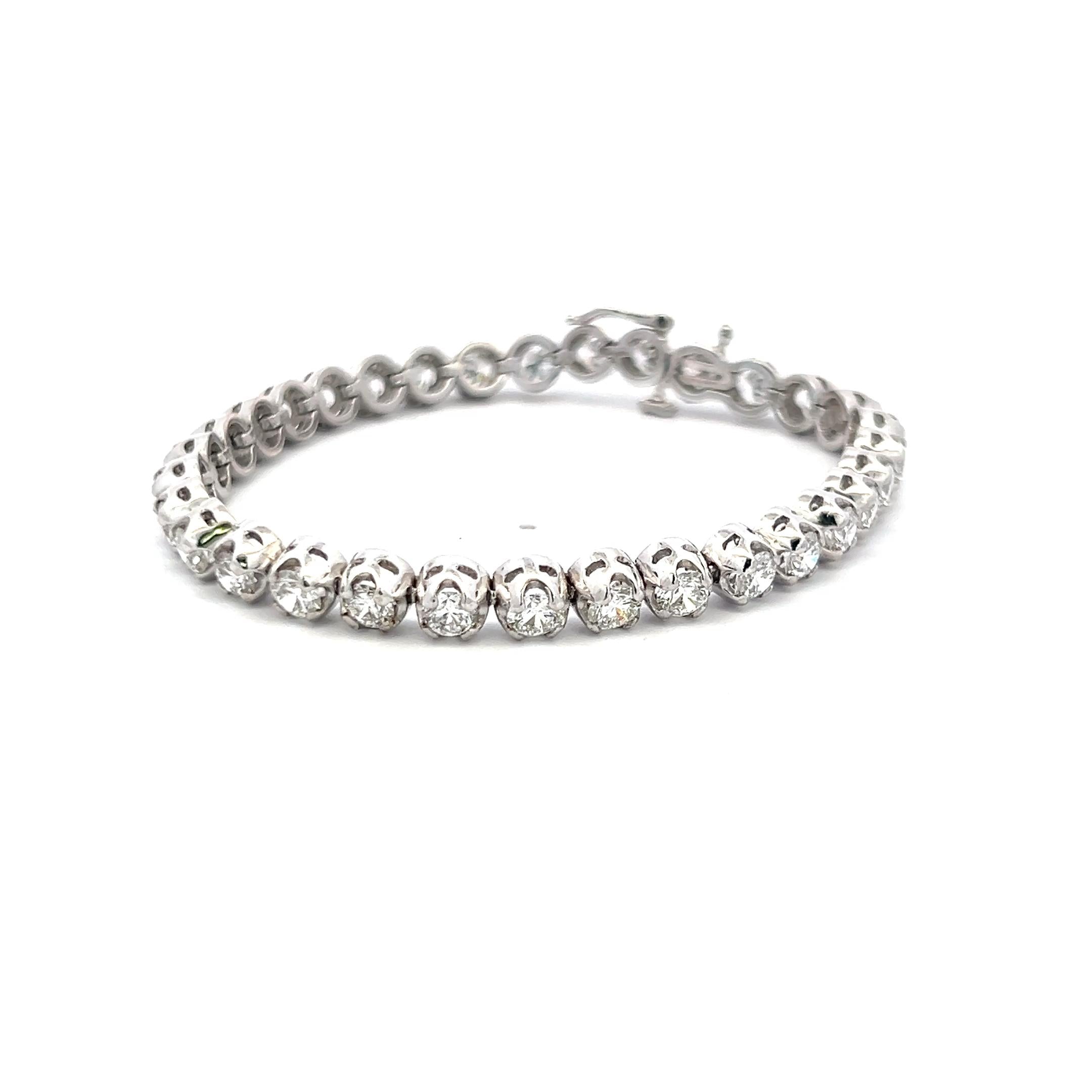 8.38 Carat Round Brilliant Lab-Grown Diamond 14 Karat White Gold Tennis Bracelet