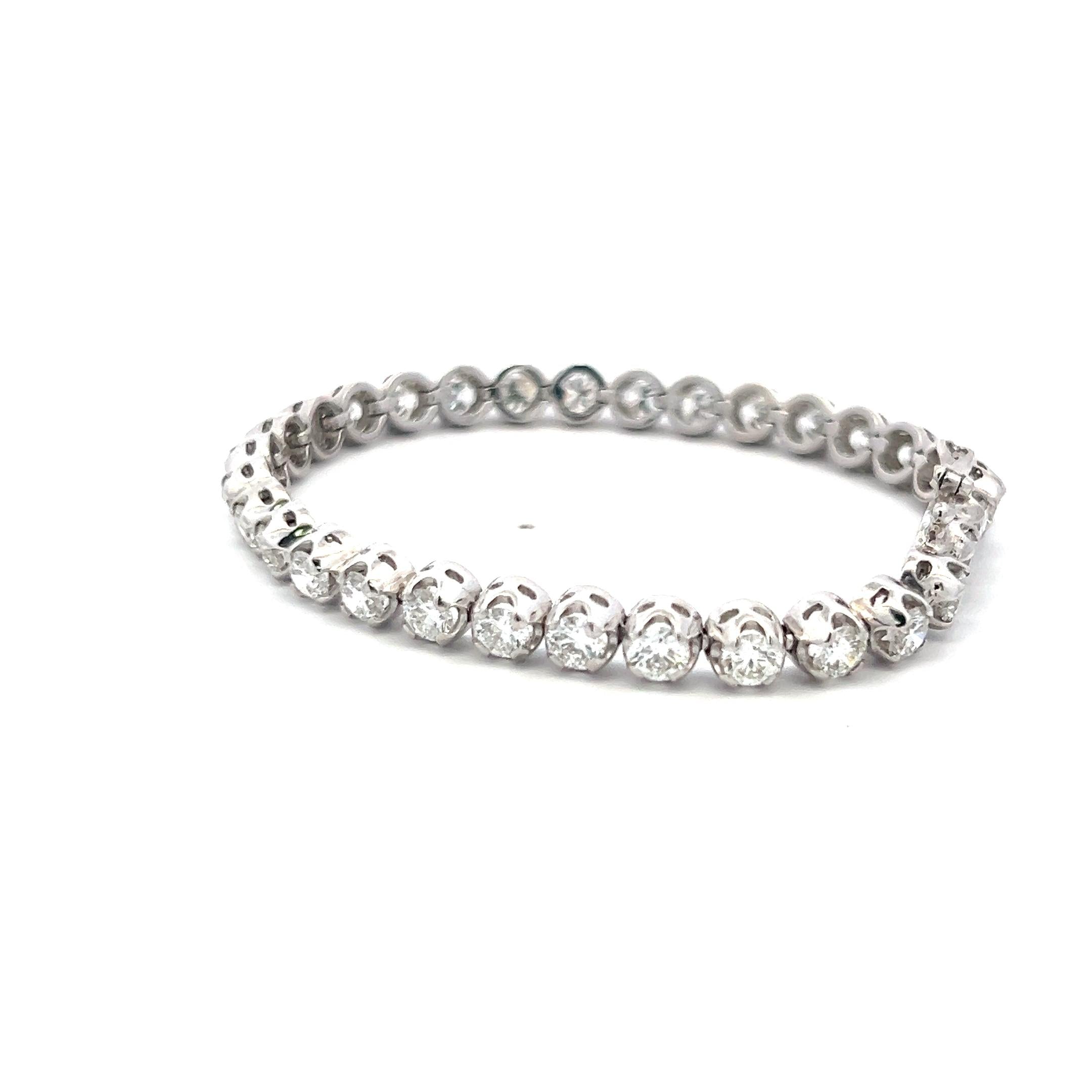 8.38 Carat Round Brilliant Lab-Grown Diamond 14 Karat White Gold Tennis Bracelet