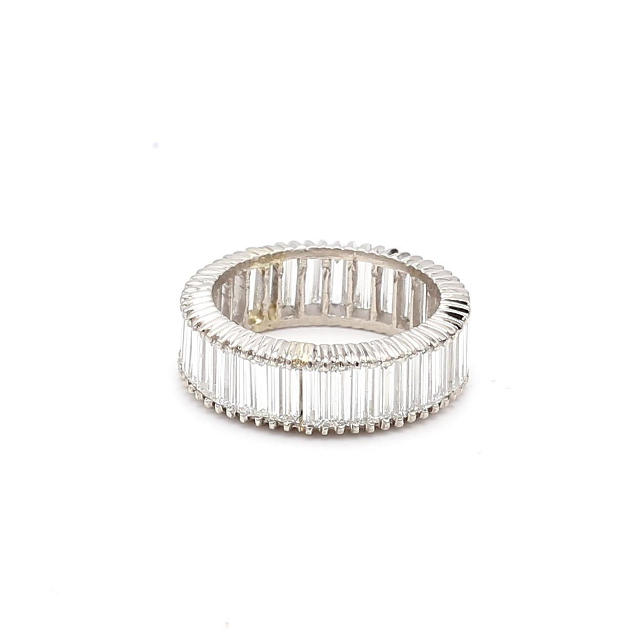 White Platinum Eternity Band Ring with 5 Carat Baguette Diamonds Size 6.25