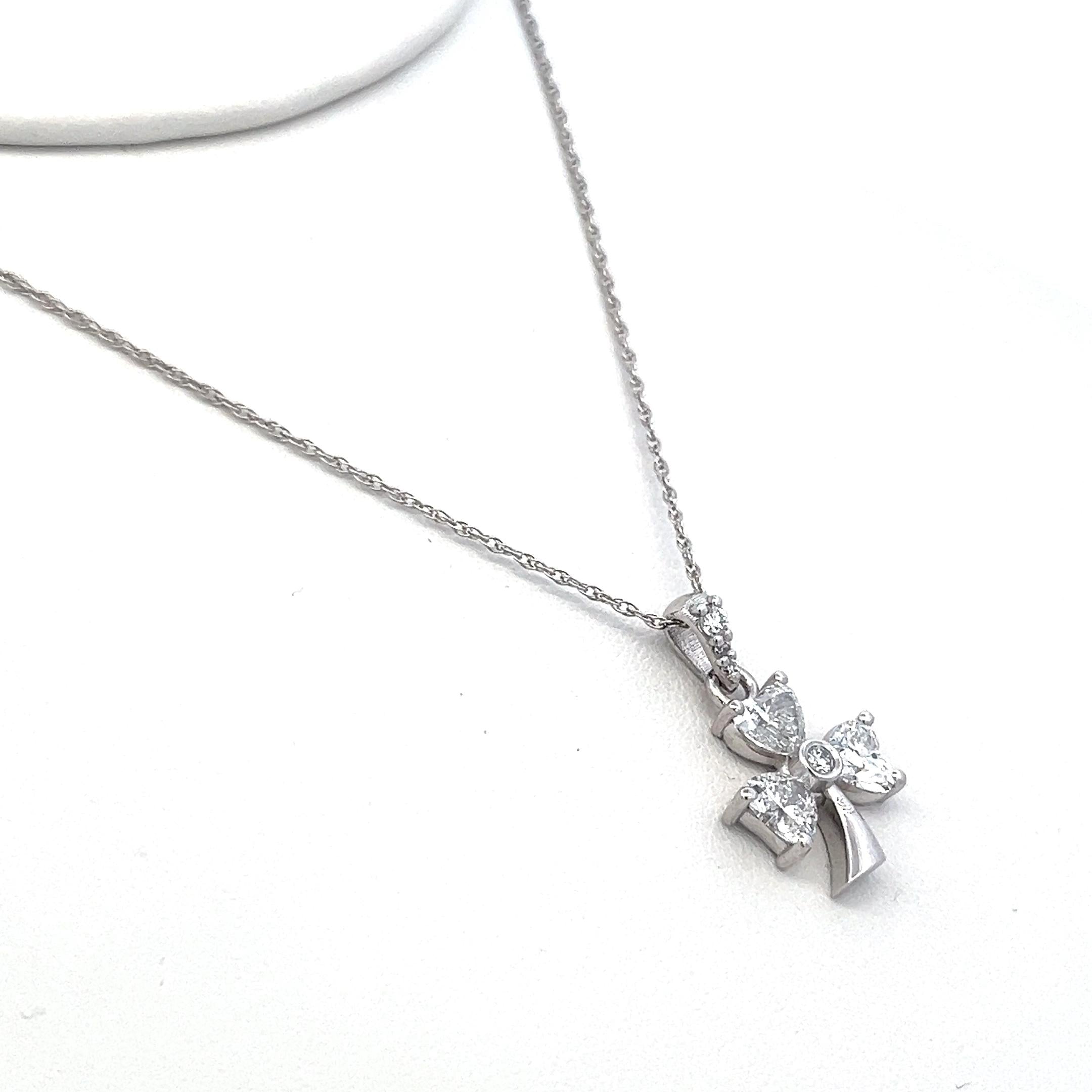 Lab-Grown 1.55 Carat Heart Shape and Round Diamond 14K W-Gold Pendant Necklace