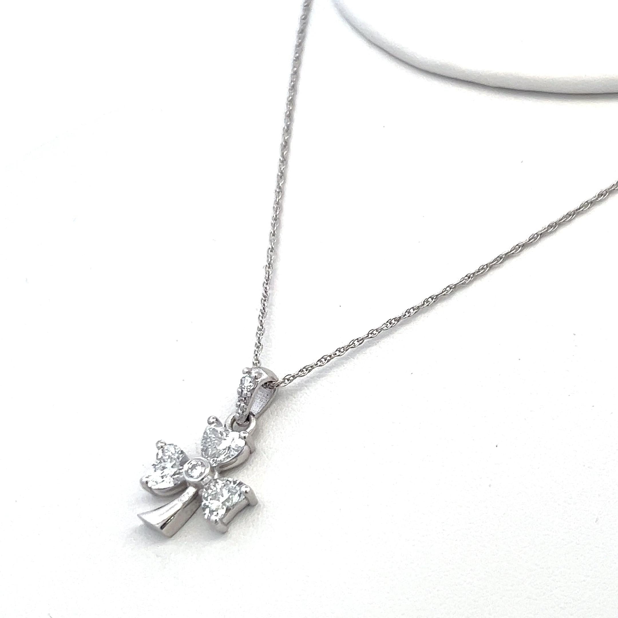 Lab-Grown 1.55 Carat Heart Shape and Round Diamond 14K W-Gold Pendant Necklace