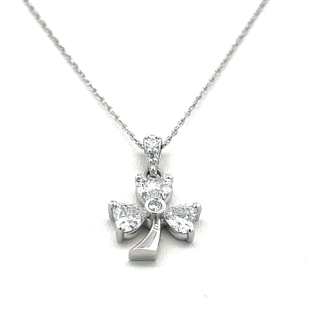 Lab-Grown 1.55 Carat Heart Shape and Round Diamond 14K W-Gold Pendant Necklace