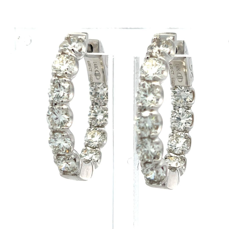 Lab-Grown 6.00 Carat Round Brilliant Diamond 14K White Gold Hoop Earrings