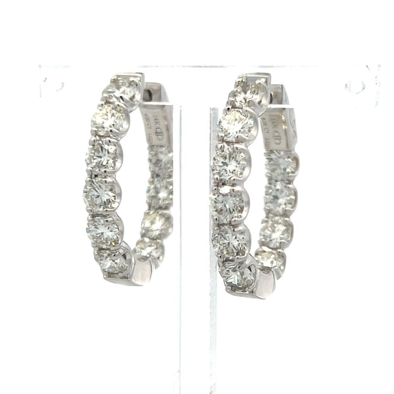 Lab-Grown 6.00 Carat Round Brilliant Diamond 14K White Gold Hoop Earrings